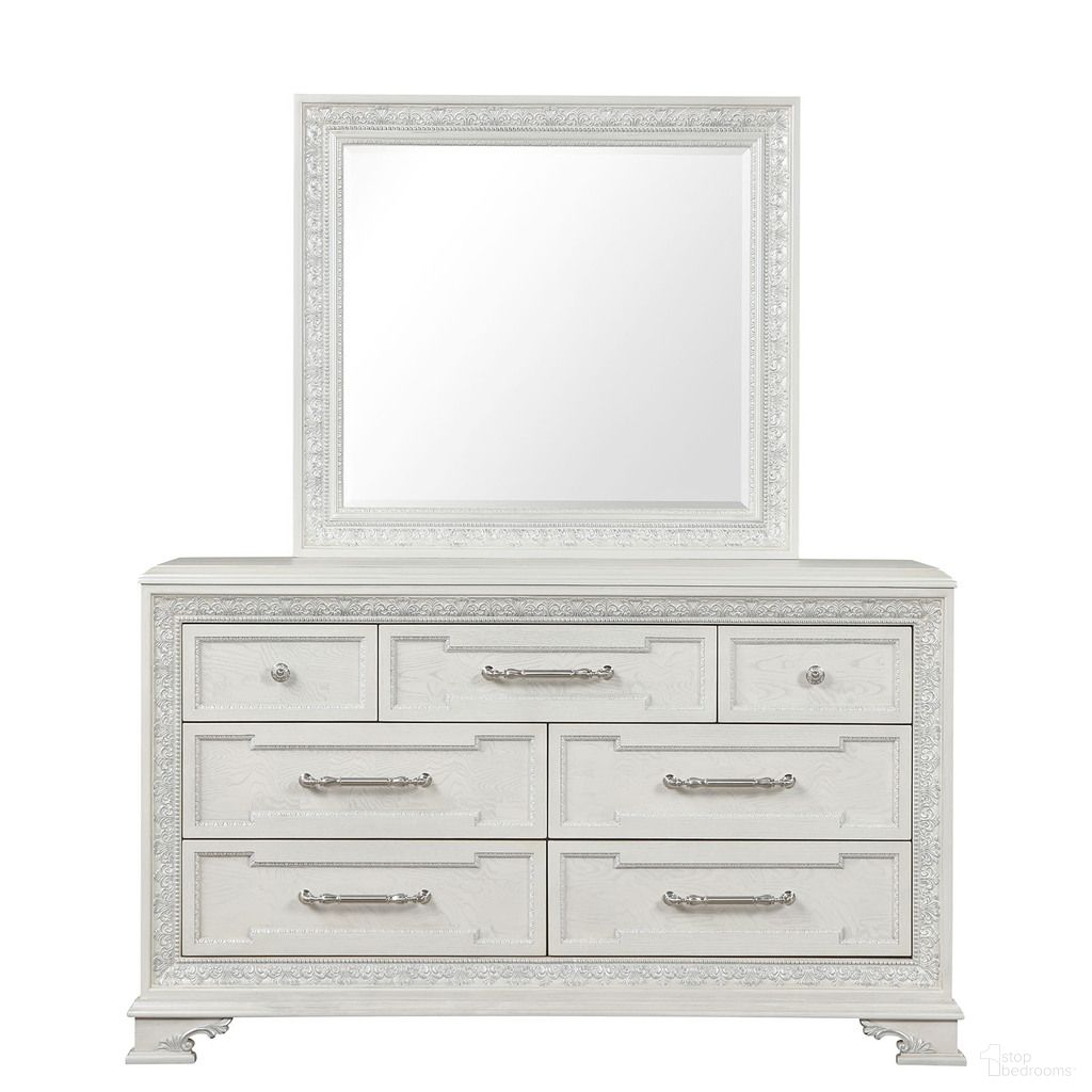 The appearance of Stella Mia Dresser with Jewelry Box In Creamy White designed by Furniture of America in the traditional interior design. This creamy white piece of furniture  was selected by 1StopBedrooms from Stella Mia Collection to add a touch of cosiness and style into your home. Sku: FM70000WH-D. Material: Pine Wood.
