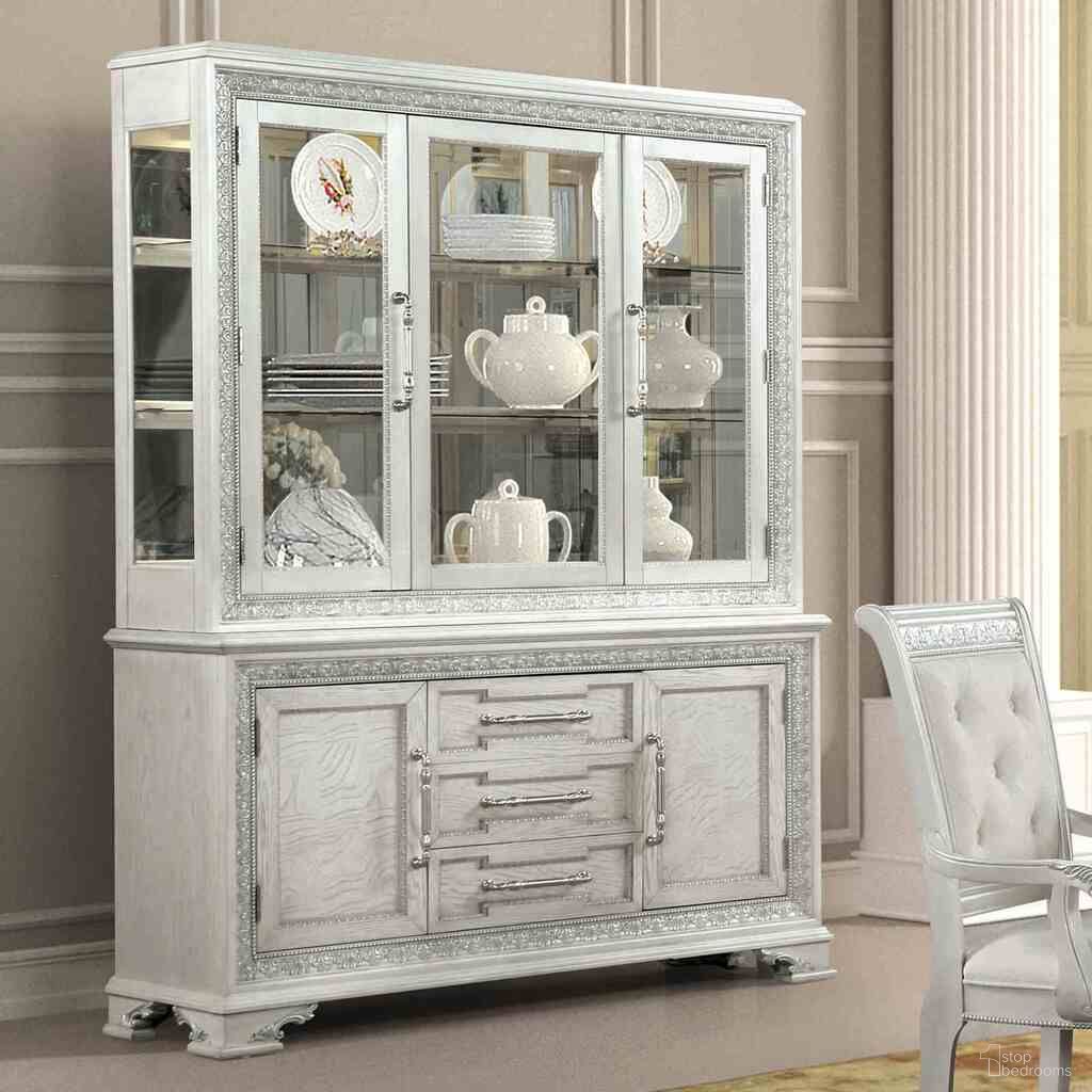 The appearance of Stella Mia Hutch Buffet In Ivory designed by Furniture of America in the traditional interior design. This ivory piece of furniture  was selected by 1StopBedrooms from Stella Mia Collection to add a touch of cosiness and style into your home. Sku: FM31000WH-B;FM31000WH-H. Material: Solid Rubberwood.