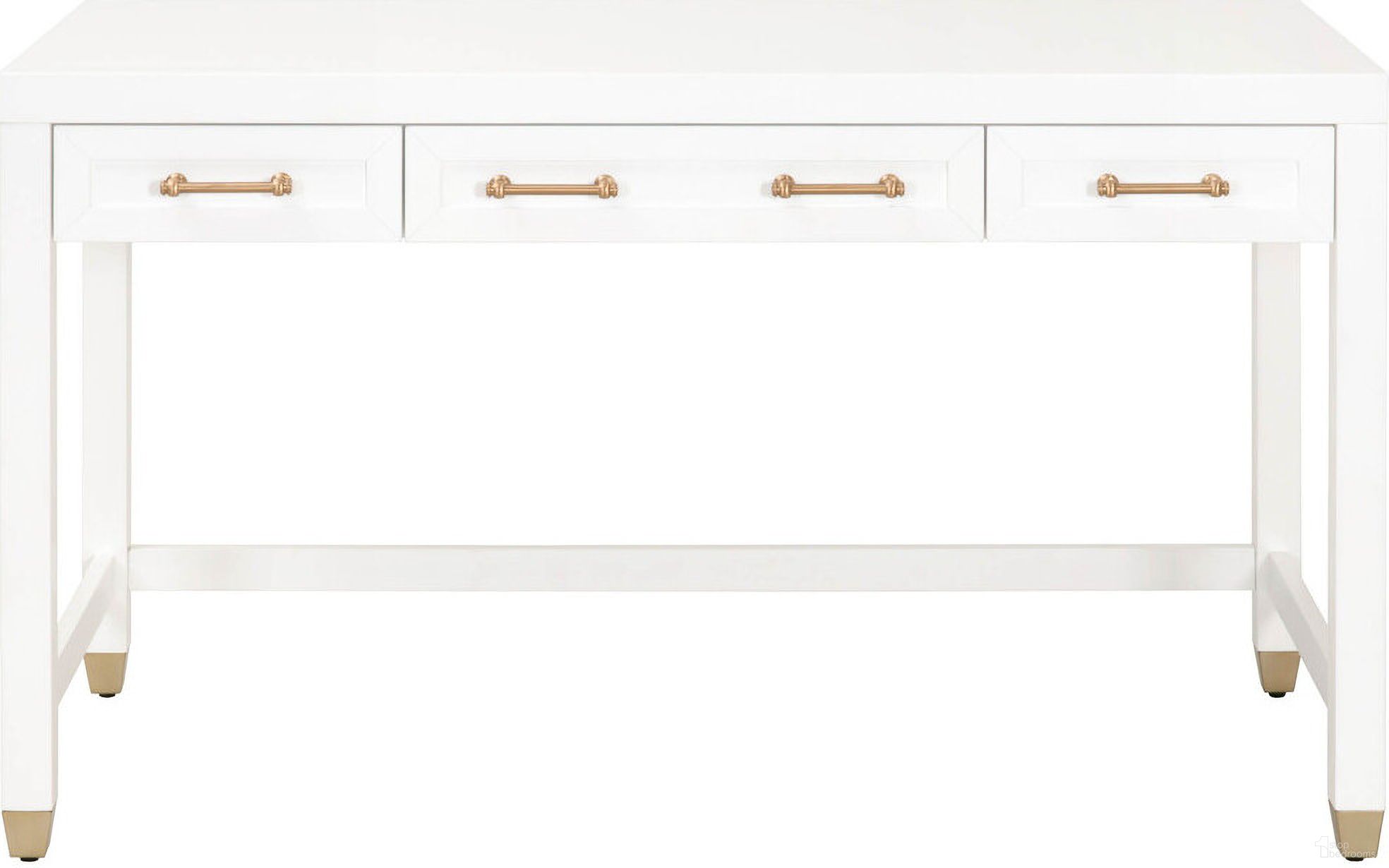 The appearance of Traditions Stella Desk In Matte White designed by Essentials For Living in the transitional interior design. This matte white piece of furniture  was selected by 1StopBedrooms from Traditions Collection to add a touch of cosiness and style into your home. Sku: 6137.WHT/BBRS. Material: Solid Rubberwood.
