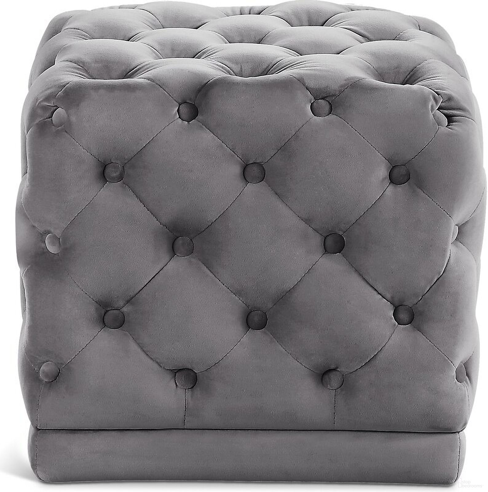 The appearance of Stella Velvet Ottoman/Stool In Grey designed by Meridian in the modern / contemporary interior design. This grey piece of furniture  was selected by 1StopBedrooms from Stella Collection to add a touch of cosiness and style into your home. Sku: 137Grey. Material: Velvet.