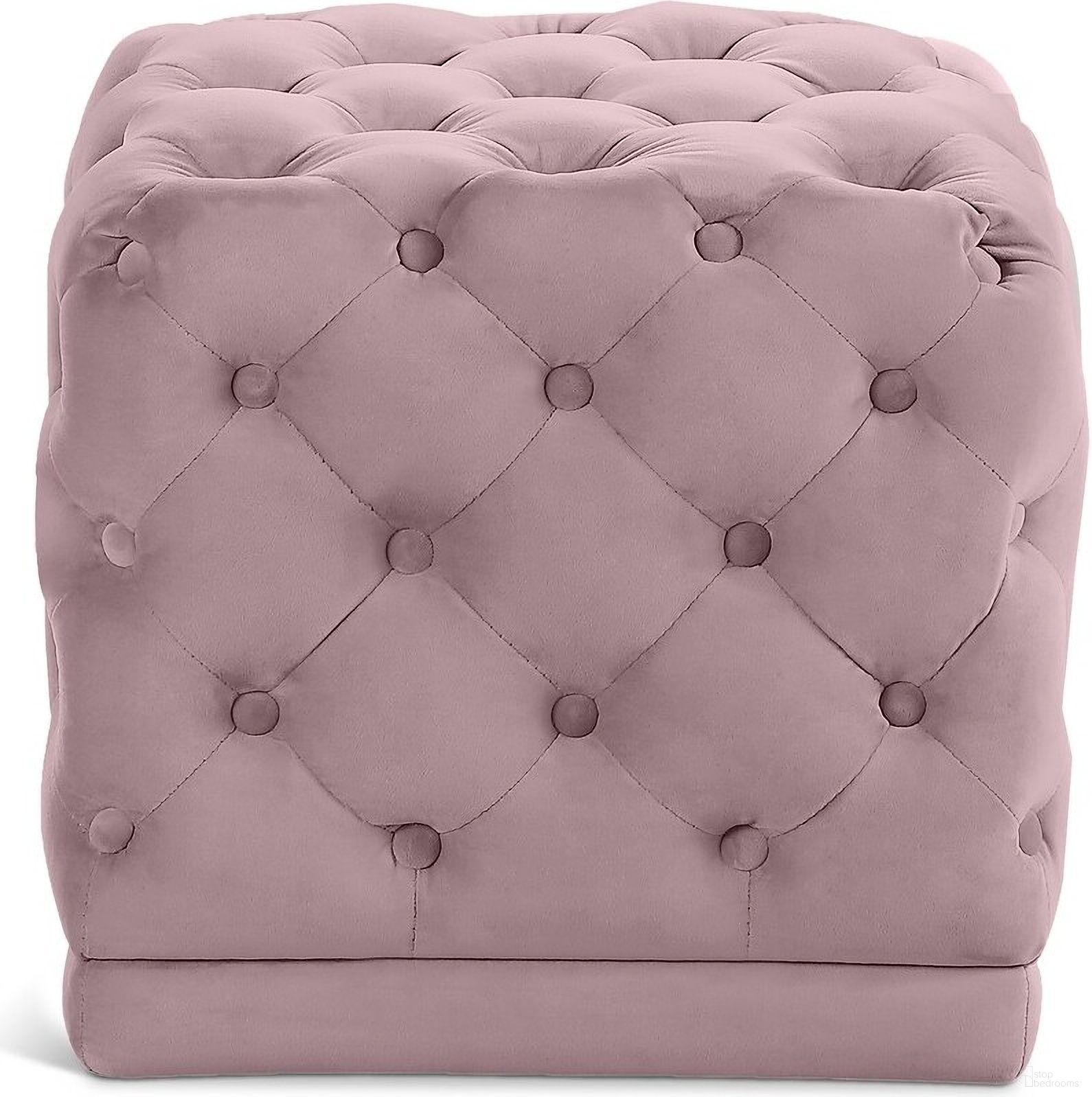 The appearance of Stella Velvet Ottoman/Stool In Pink designed by Meridian in the modern / contemporary interior design. This pink piece of furniture  was selected by 1StopBedrooms from Stella Collection to add a touch of cosiness and style into your home. Sku: 137Pink. Material: Velvet.