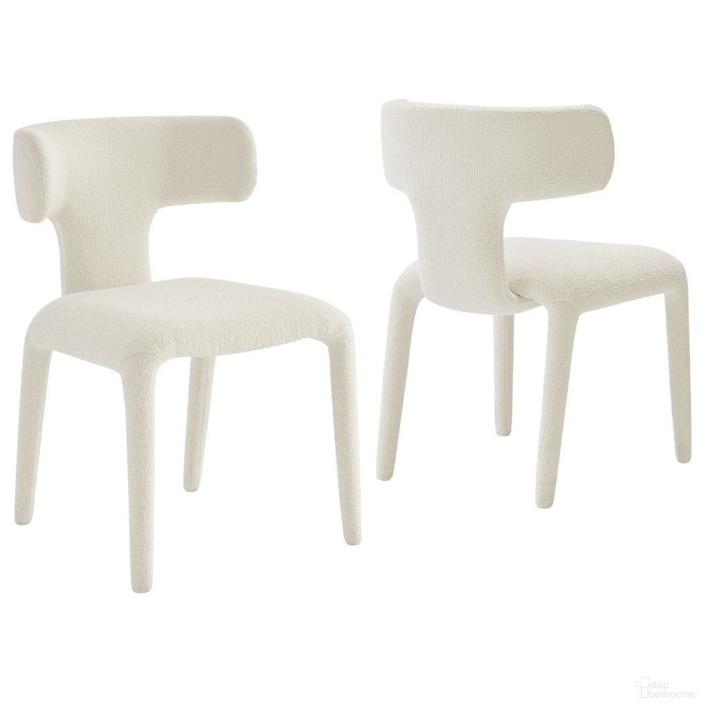 Stellan Curved Back Boucle Upholstered Dining Chair Set of 2 In Cream