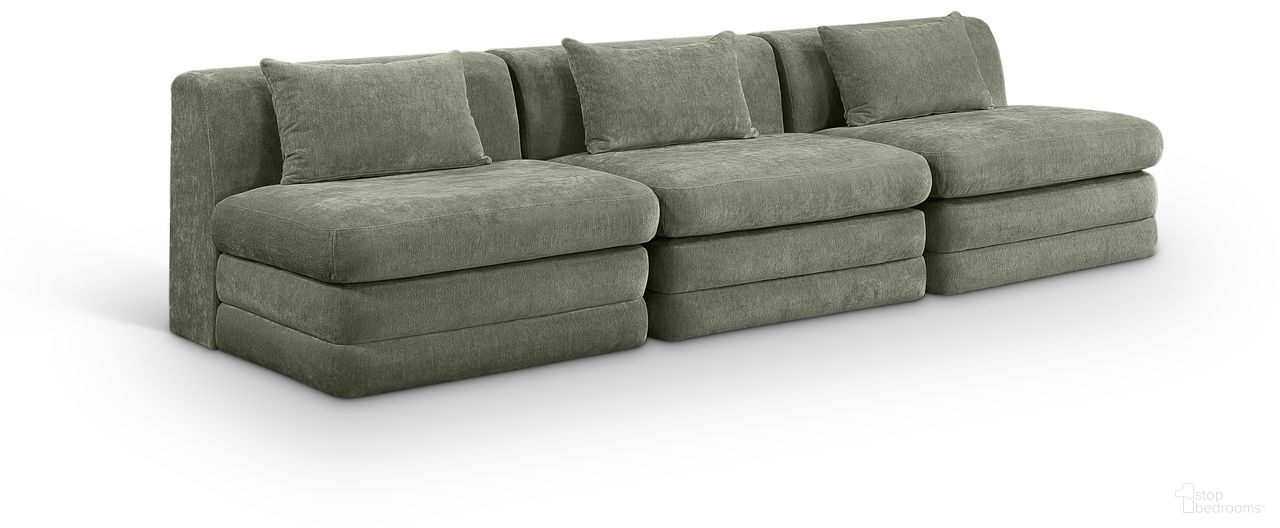 The appearance of Stellar 114 Inch Chenille Fabric Upholstered 3 Piece Modular Sofa In Green designed by Meridian in the modern / contemporary interior design. This green piece of furniture was selected by 1StopBedrooms from Stellar Collection to add a touch of cosiness and style into your home. Sku: 608Green-Armless;608Green-Armless;608Green-Armless. Material: Chenille.