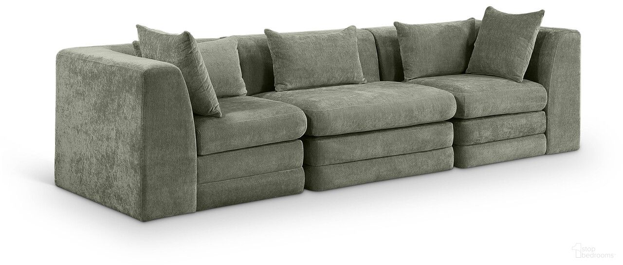 The appearance of Stellar 114 Inch Chenille Fabric Upholstered 3 Piece Modular Sofa In Green designed by Meridian in the modern / contemporary interior design. This green piece of furniture was selected by 1StopBedrooms from Stellar Collection to add a touch of cosiness and style into your home. Sku: 608Green-Armless;608Green-Corner;608Green-Corner. Material: Chenille.