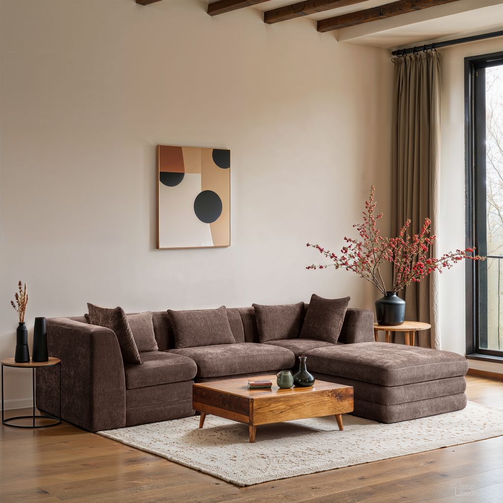 The appearance of Stellar 114 Inch Chenille Fabric Upholstered 4 Piece Modular Sectional In Brown designed by Meridian in the modern / contemporary interior design. This brown piece of furniture was selected by 1StopBedrooms from Stellar Collection to add a touch of cosiness and style into your home. Sku: 608Brown-Armless;608Brown-Corner;608Brown-Corner;608Brown-Ott. Material: Chenille.