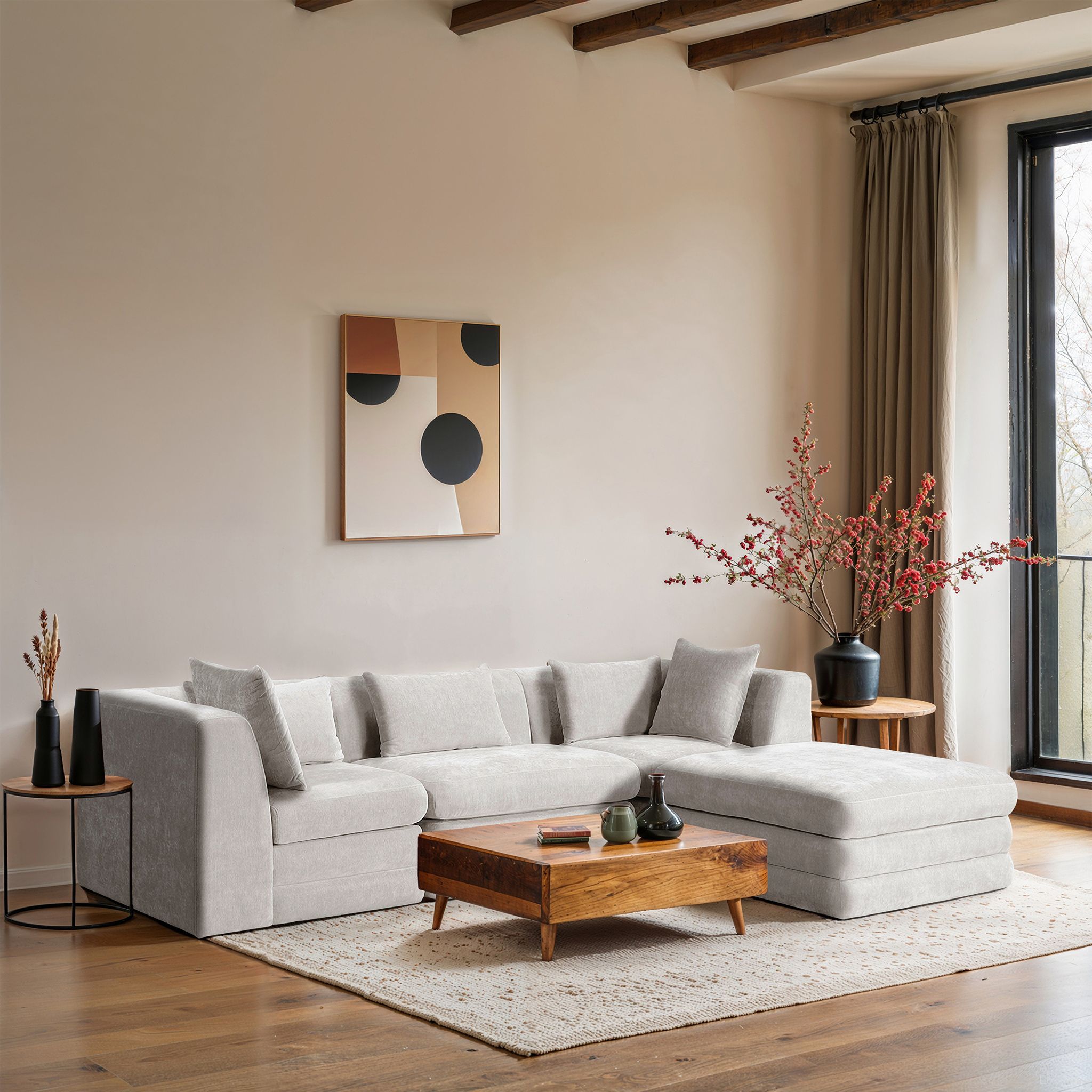The appearance of Stellar 114 Inch Chenille Fabric Upholstered 4 Piece Modular Sectional In Cream designed by Meridian in the modern / contemporary interior design. This cream piece of furniture was selected by 1StopBedrooms from Stellar Collection to add a touch of cosiness and style into your home. Sku: 608Cream-Armless;608Cream-Corner;608Cream-Corner;608Cream-Ott. Material: Chenille.