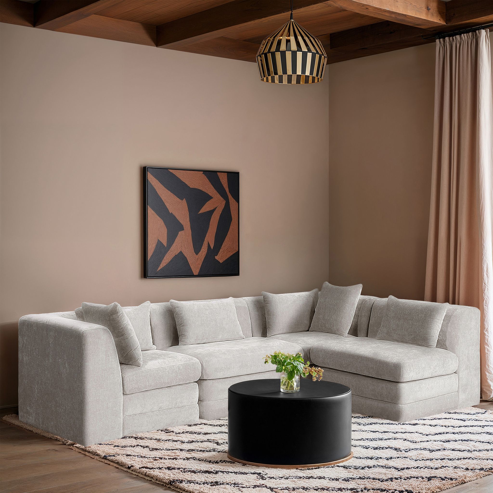 Stellar 114 Inch Chenille Fabric Upholstered 4 Piece Modular Sectional In Cream