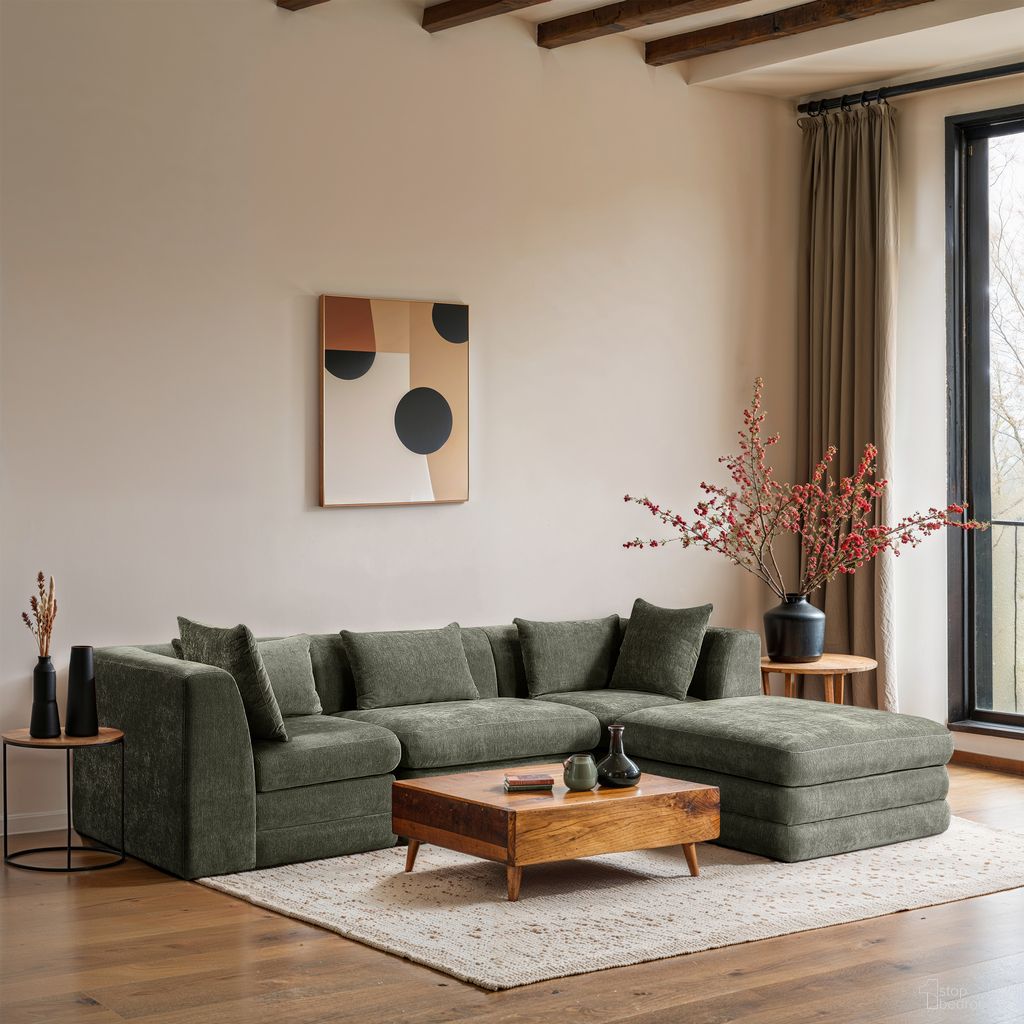 The appearance of Stellar 114 Inch Chenille Fabric Upholstered 4 Piece Modular Sectional In Green designed by Meridian in the modern / contemporary interior design. This green piece of furniture was selected by 1StopBedrooms from Stellar Collection to add a touch of cosiness and style into your home. Sku: 608Green-Armless;608Green-Corner;608Green-Corner;608Green-Ott. Material: Chenille.