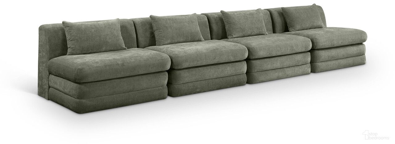 The appearance of Stellar 152 Inch Chenille Fabric Upholstered 4 Piece Modular Sofa In Green designed by Meridian in the modern / contemporary interior design. This green piece of furniture was selected by 1StopBedrooms from Stellar Collection to add a touch of cosiness and style into your home. Sku: 608Green-Armless;608Green-Armless;608Green-Armless;608Green-Armless. Material: Chenille.