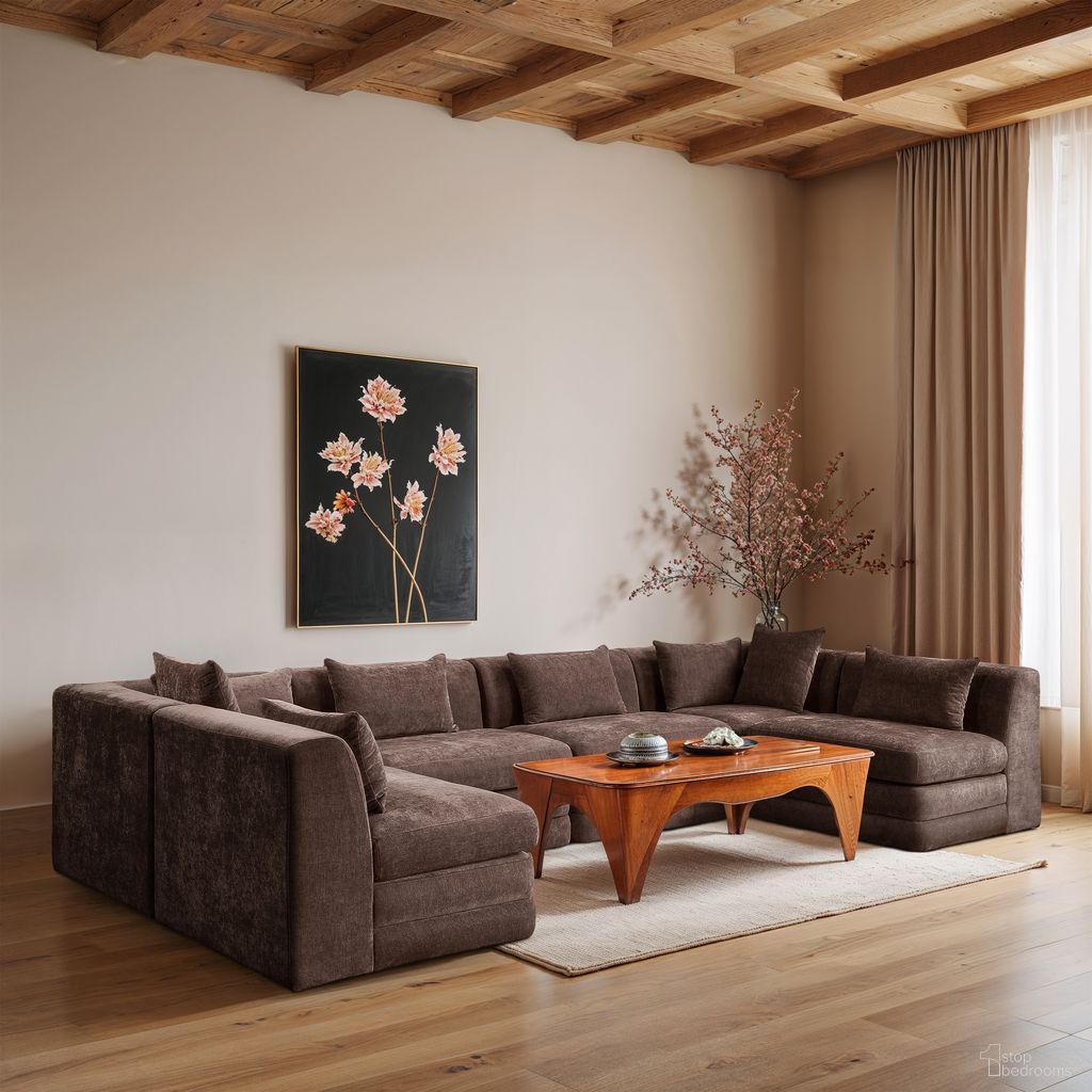 Stellar 152 Inch Chenille Fabric Upholstered 6 Piece Modular Sectional In Brown