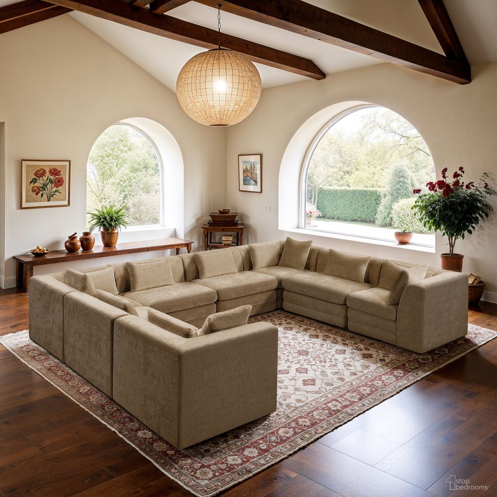 The appearance of Stellar 152 Inch Chenille Fabric Upholstered 8 Piece Modular Sectional In Beige designed by Meridian in the modern / contemporary interior design. This beige piece of furniture was selected by 1StopBedrooms from Stellar Collection to add a touch of cosiness and style into your home. Sku: 608Beige-Armless;608Beige-Armless;608Beige-Armless;608Beige-Armless;608Beige-Corner;608Beige-Corner;608Beige-Corner;608Beige-Corner. Material: Chenille.