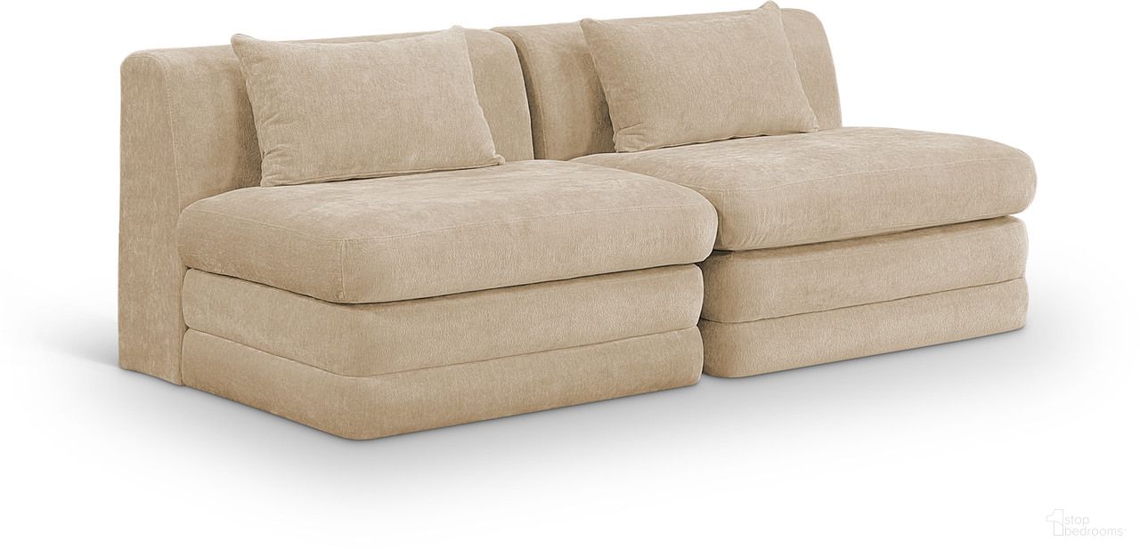 The appearance of Stellar 76 Inch Chenille Fabric Upholstered 2 Piece Modular Loveseat In Beige designed by Meridian in the modern / contemporary interior design. This beige piece of furniture was selected by 1StopBedrooms from Stellar Collection to add a touch of cosiness and style into your home. Sku: 608Beige-Armless;608Beige-Armless. Material: Chenille.