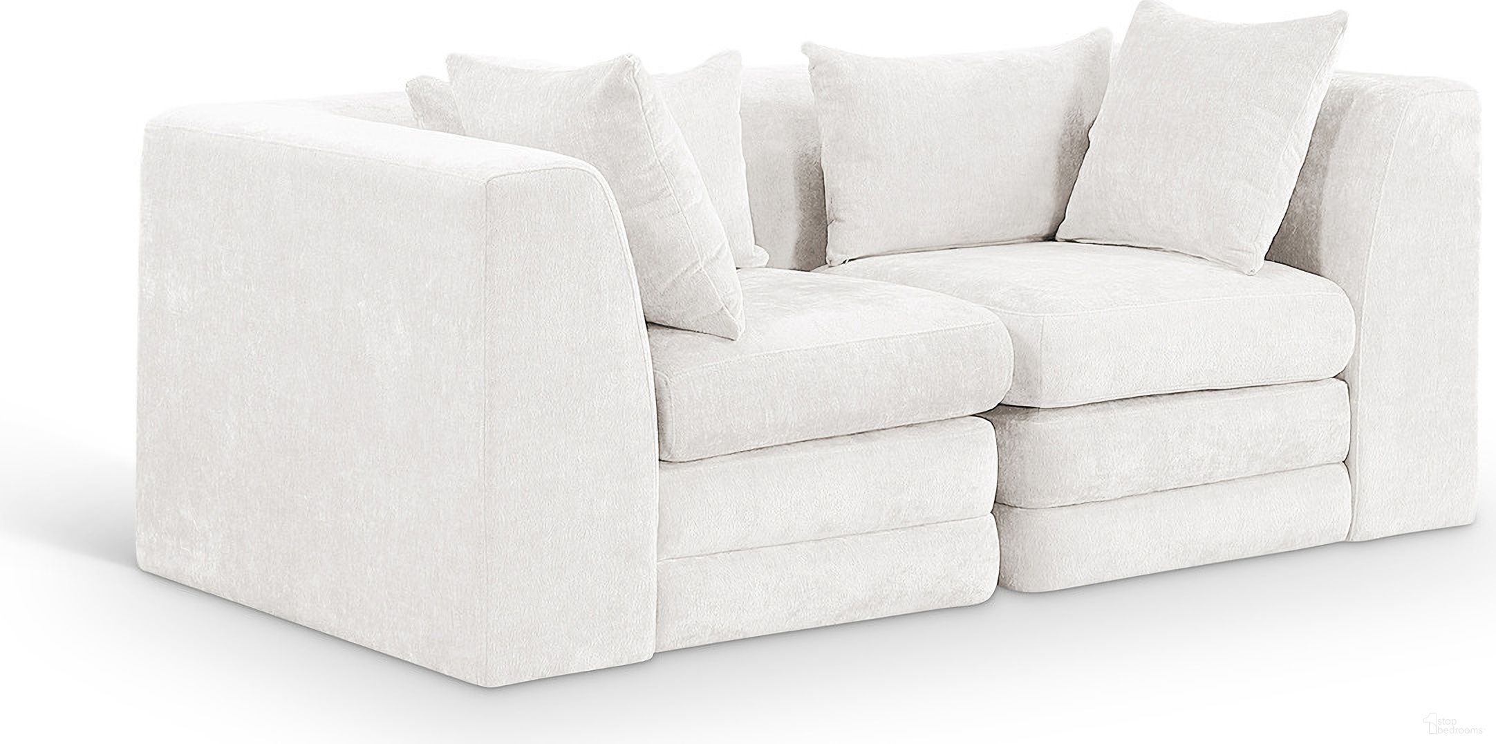 The appearance of Stellar 76 Inch Chenille Fabric Upholstered 2 Piece Modular Loveseat In Cream designed by Meridian in the modern / contemporary interior design. This cream piece of furniture  was selected by 1StopBedrooms from Stellar Collection to add a touch of cosiness and style into your home. Sku: 608Cream-Corner;608Cream-Corner. Material: Chenille.