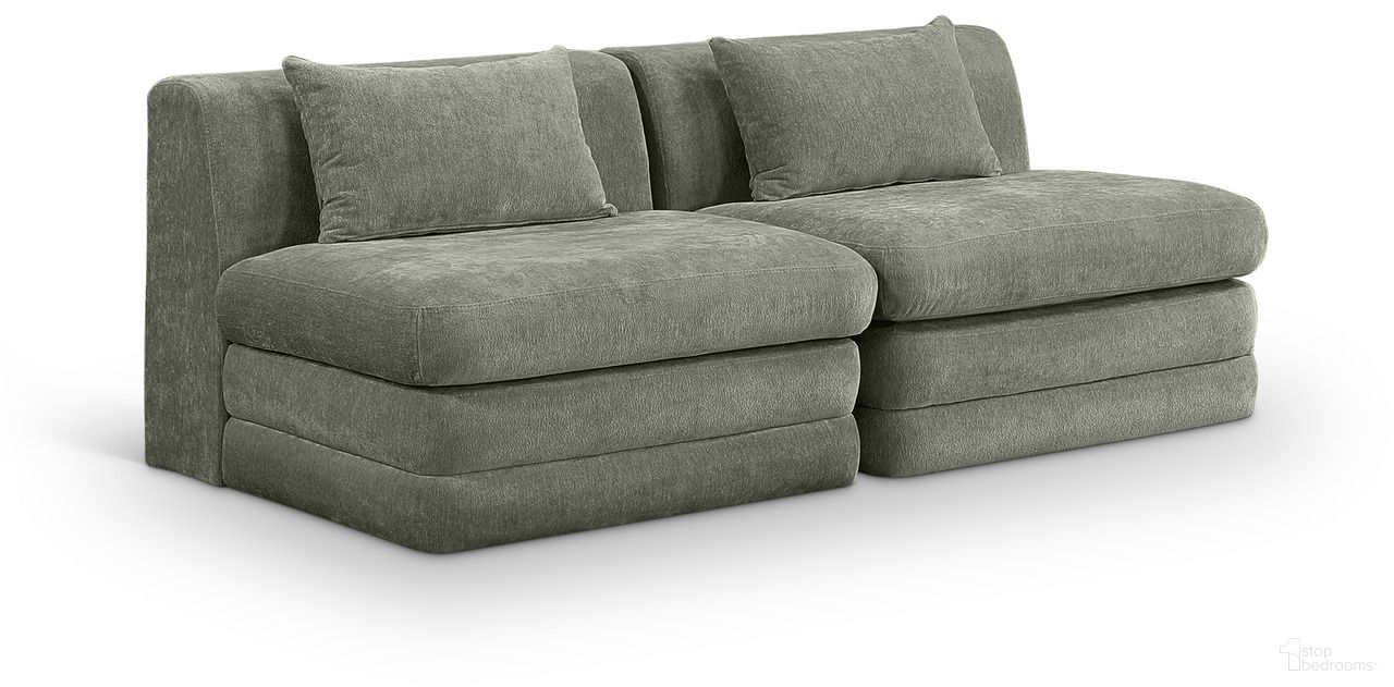 The appearance of Stellar 76 Inch Chenille Fabric Upholstered 2 Piece Modular Loveseat In Green designed by Meridian in the modern / contemporary interior design. This green piece of furniture was selected by 1StopBedrooms from Stellar Collection to add a touch of cosiness and style into your home. Sku: 608Green-Armless;608Green-Armless. Material: Chenille.