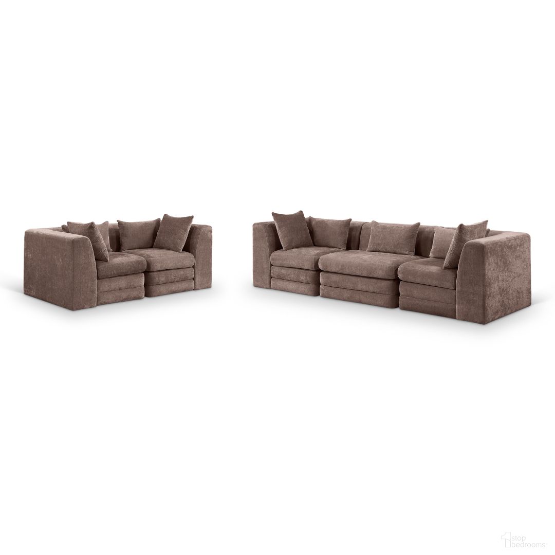 The appearance of Stellar Chenille Fabric Upholstered Modular Living Room Set In Brown designed by Meridian in the modern / contemporary interior design. This brown piece of furniture was selected by 1StopBedrooms from Stellar Collection to add a touch of cosiness and style into your home. Sku: 608Brown-Armless;608Brown-Corner;608Brown-Corner;608Brown-Corner;608Brown-Corner. Material: Chenille.