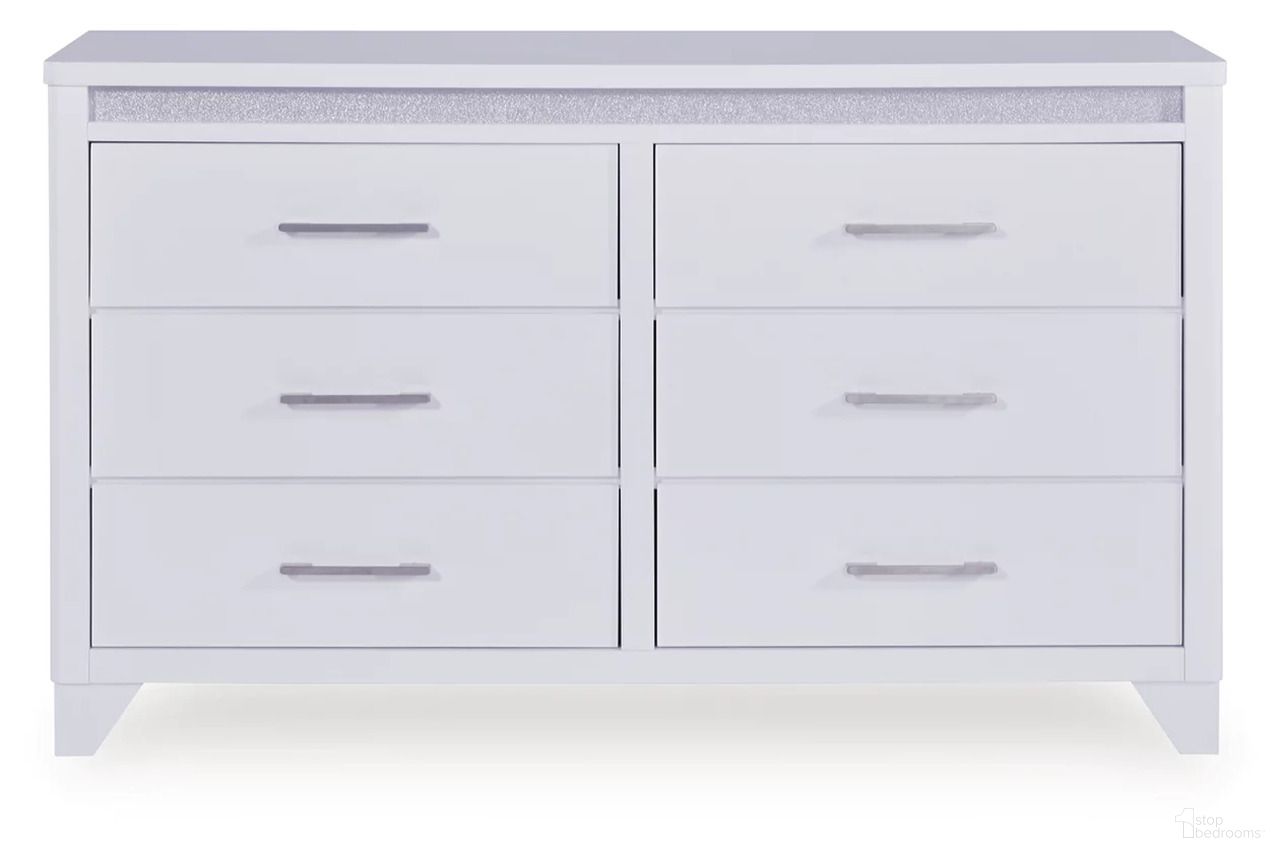 The appearance of Stenluxe Dresser In White designed by Signature Design by Ashley in the modern / contemporary interior design. This white piece of furniture was selected by 1StopBedrooms from Stenluxe Collection to add a touch of cosiness and style into your home. Sku: NCB392-31. Material: Wood.