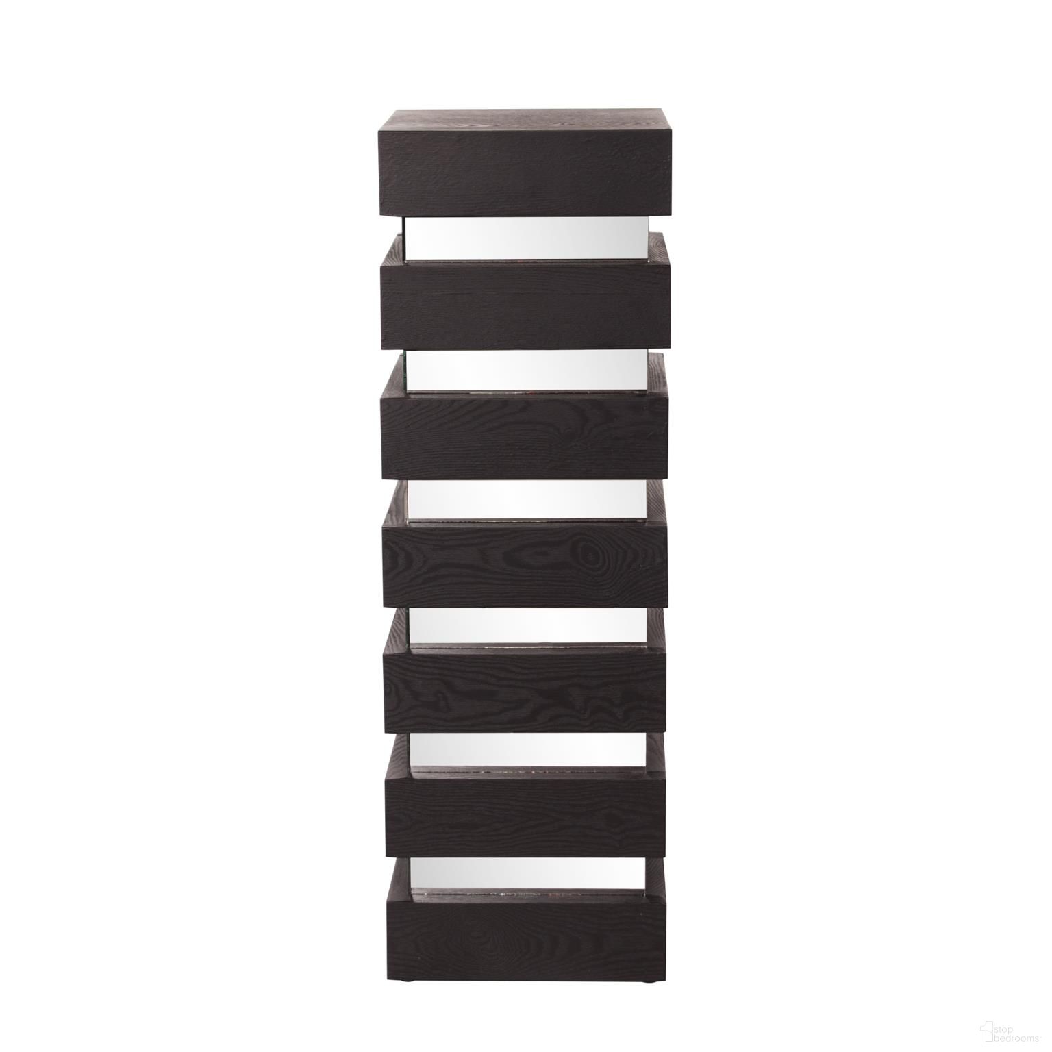 Stepped Black Wood Veneer Tall Pedestal with Mirror In Espresso
