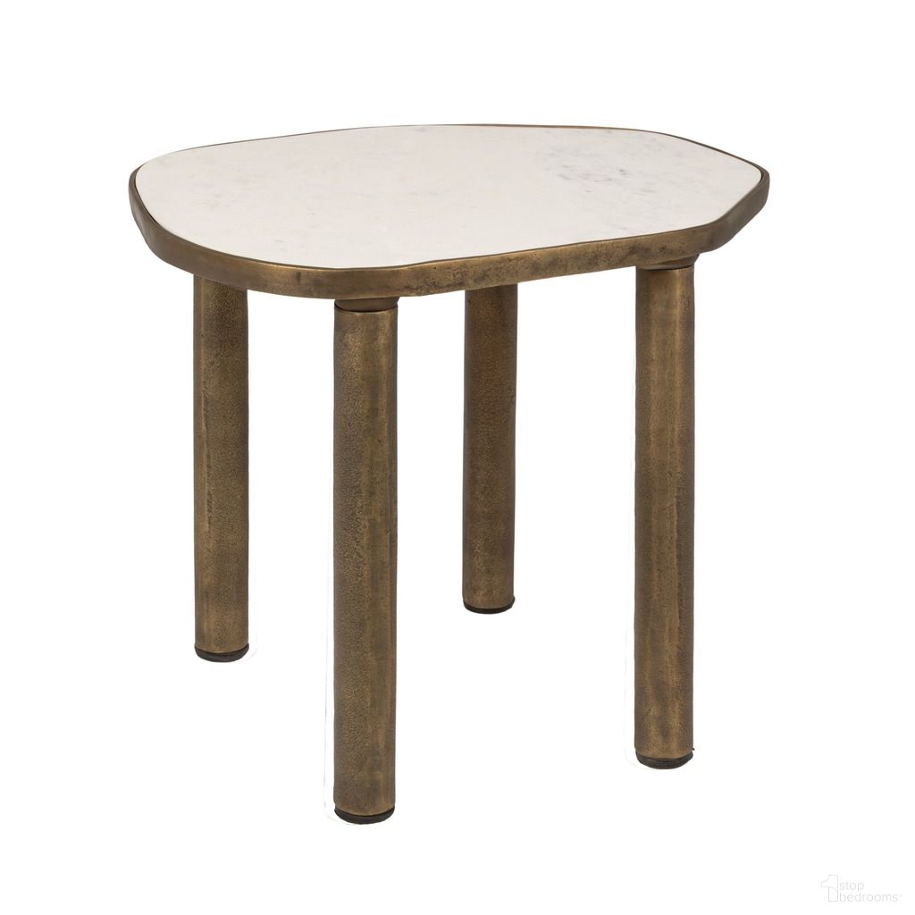 The appearance of Sterling Abstract Shaped Marble End Table with Metal Legs In Gold designed by Rowena Interiors in the modern / contemporary interior design. This gold piece of furniture  was selected by 1StopBedrooms from Sterling Collection to add a touch of cosiness and style into your home. Sku: EC2234. Material: Marble.