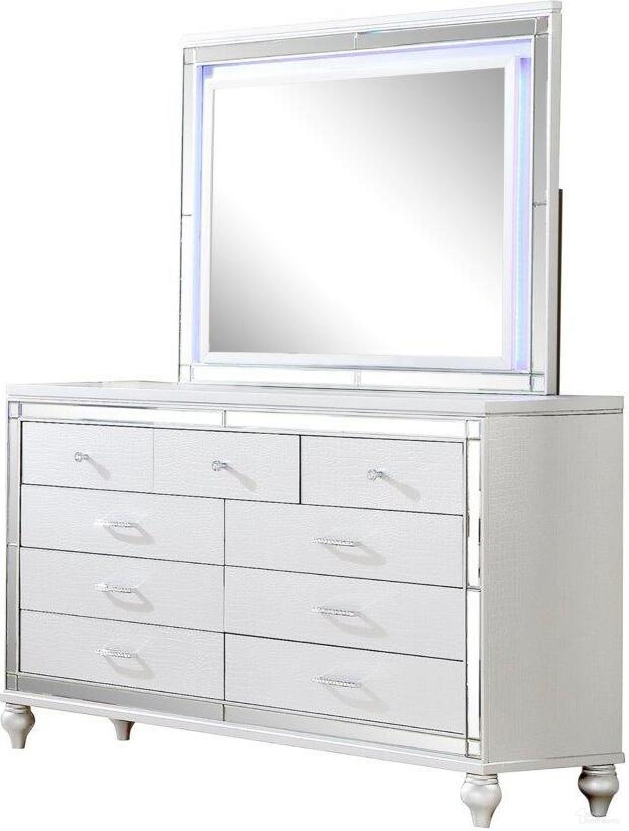 The appearance of Sterling Mirror Framed Dresser In White designed by Galaxy Home Furnishings in the modern / contemporary interior design. This white piece of furniture was selected by 1StopBedrooms from Sterling Collection to add a touch of cosiness and style into your home. Sku: 808857548733. Material: Wood.