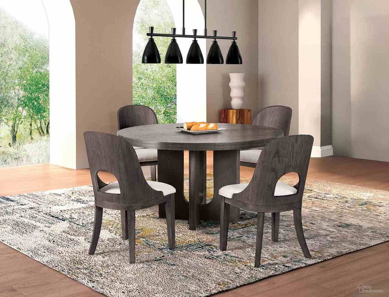 The appearance of Sterling West Round Dining Room Set In Ash Gray designed by Furniture of America in the modern / contemporary interior design. This ash gray piece of furniture  was selected by 1StopBedrooms from Sterling West Collection to add a touch of cosiness and style into your home. Sku: FM39004ES-RT;FM39004ES-SC-2PK. Table Top Shape: Round. Material: Engineered Wood. Size: 54".