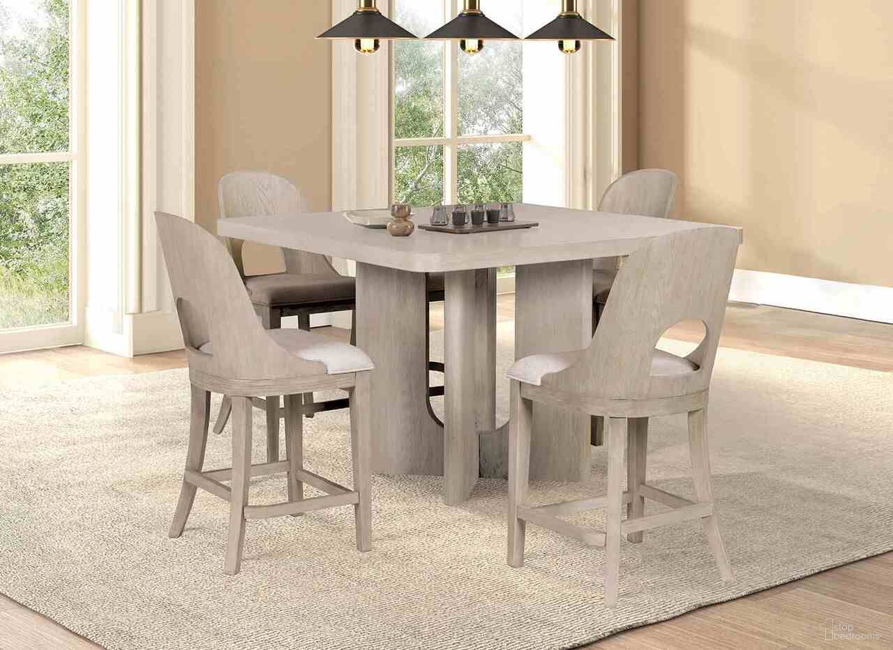 The appearance of Sterling West Square Counter Height Dining Room Set In White Oak designed by Furniture of America in the modern / contemporary interior design. This white oak piece of furniture was selected by 1StopBedrooms from Sterling West Collection to add a touch of cosiness and style into your home. Sku: FM39004AK-PT;FM39004AK-PC-2PK. Table Top Shape: Square. Material: Engineered Wood. Size: 54" x 54".