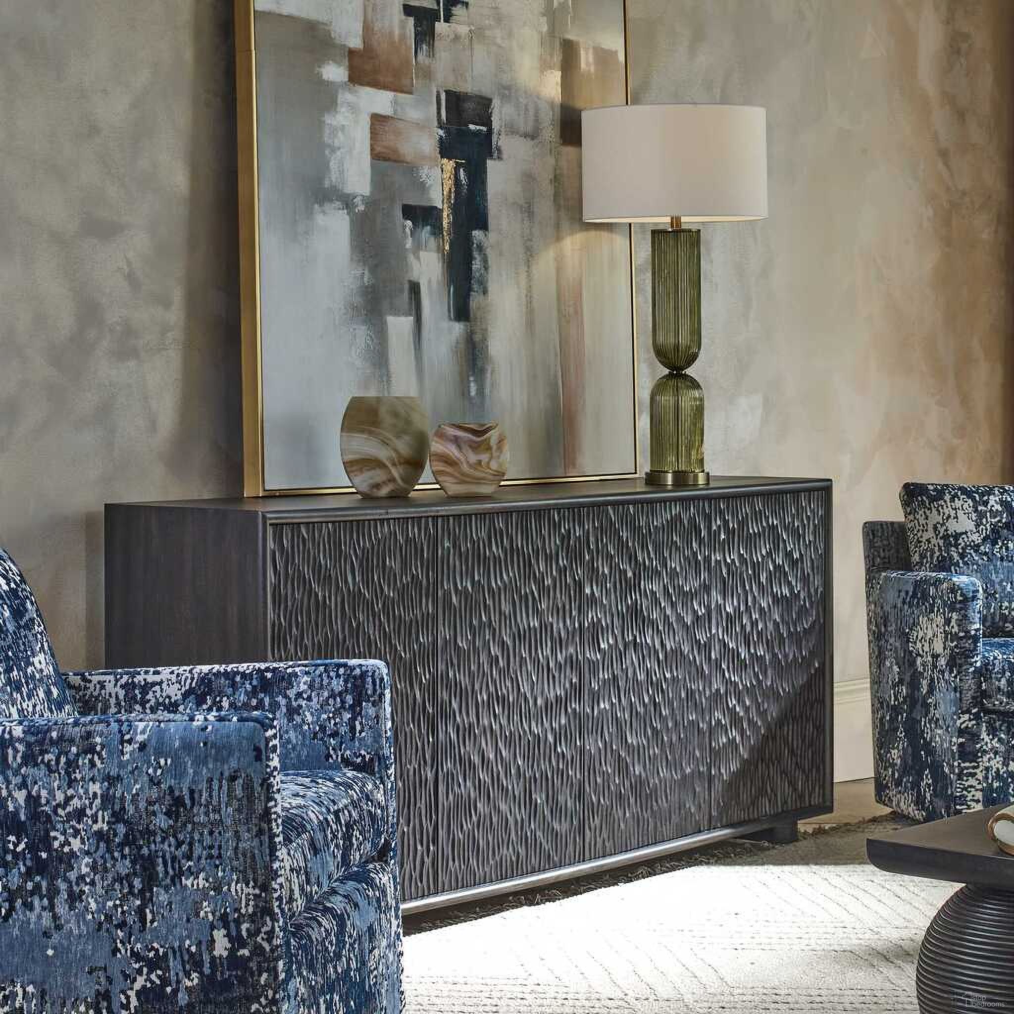 The appearance of Stevenson Chiseled 4 Door Cabinet In Black and Brown designed by Uttermost in the modern / contemporary interior design. This black and brown piece of furniture was selected by 1StopBedrooms from Stevenson Collection to add a touch of cosiness and style into your home. Sku: 50168. Material: MDF.