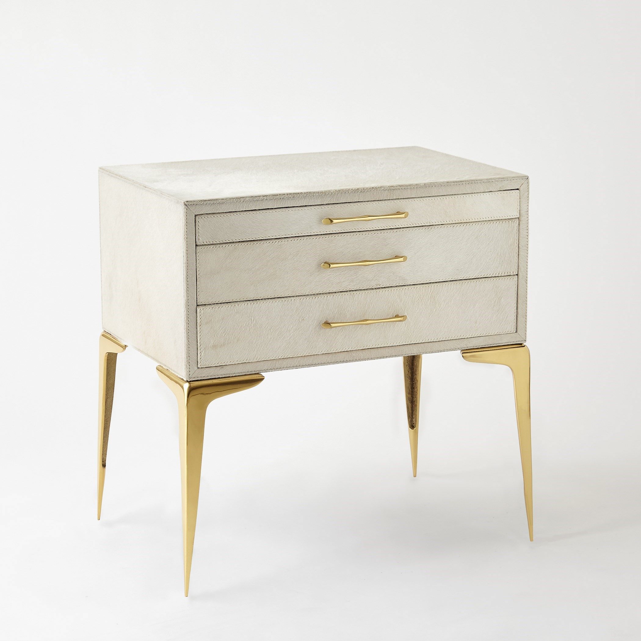 Stiletto Bedside Table In White Hair On Hide
