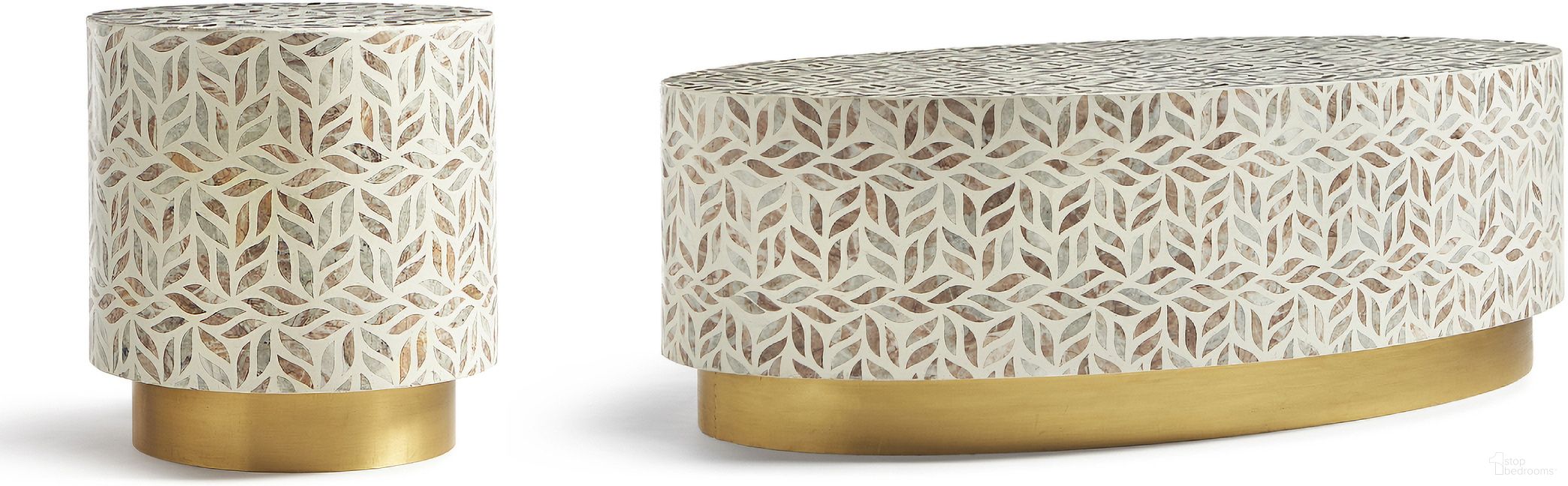 The appearance of Stone Inlay Occasional Table Set In Multicolor designed by Maitland-Smith in the modern / contemporary interior design. This multicolor piece of furniture was selected by 1StopBedrooms from Maitland Smith Collection to add a touch of cosiness and style into your home. Sku: 8374-33;8374-32. Material: Brass.