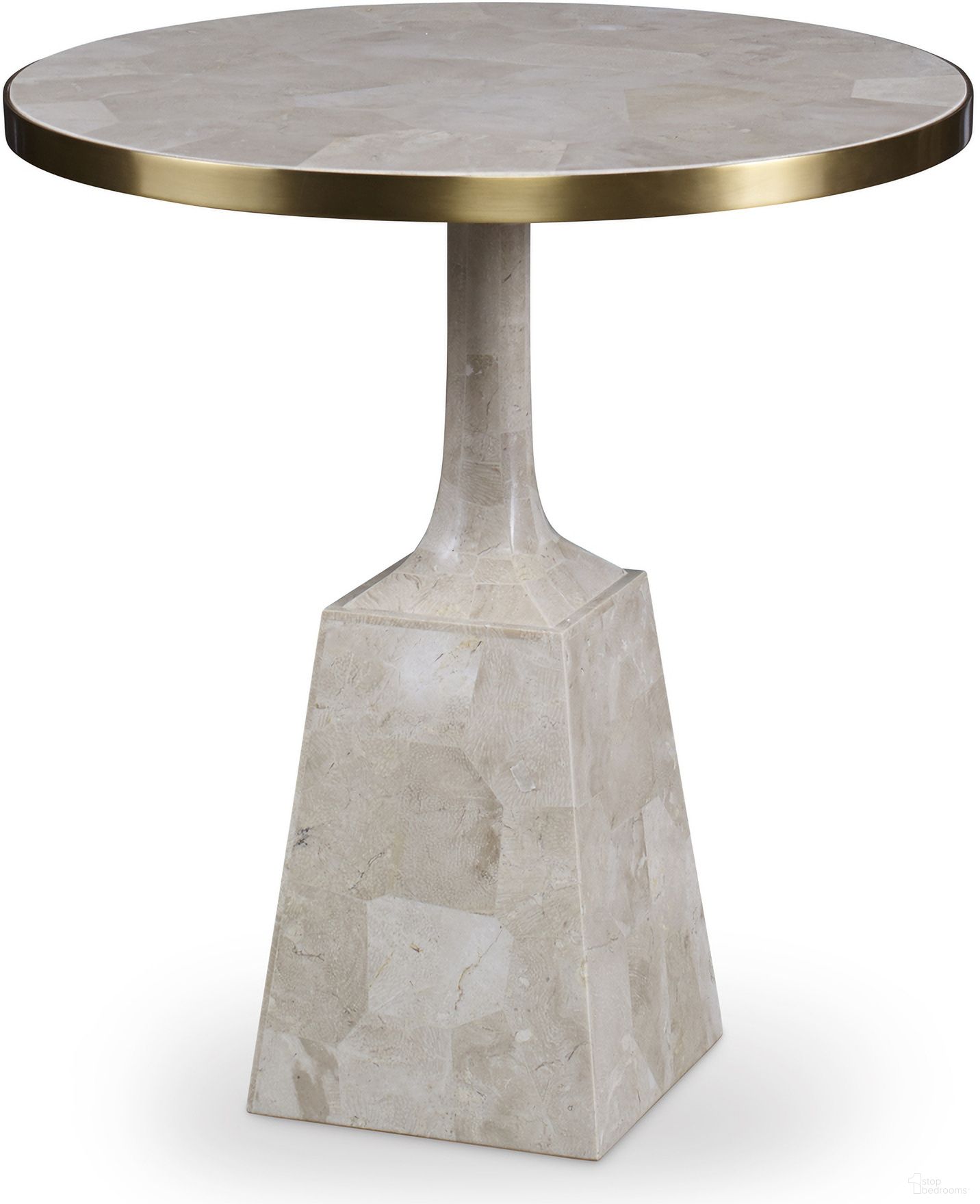 The appearance of Stone Pedestal Occasional Table In White and Brass designed by Maitland-Smith in the modern / contemporary interior design. This white/brass piece of furniture  was selected by 1StopBedrooms from Maitland Smith Collection to add a touch of cosiness and style into your home. Sku: 8332-36. Material: Stone.