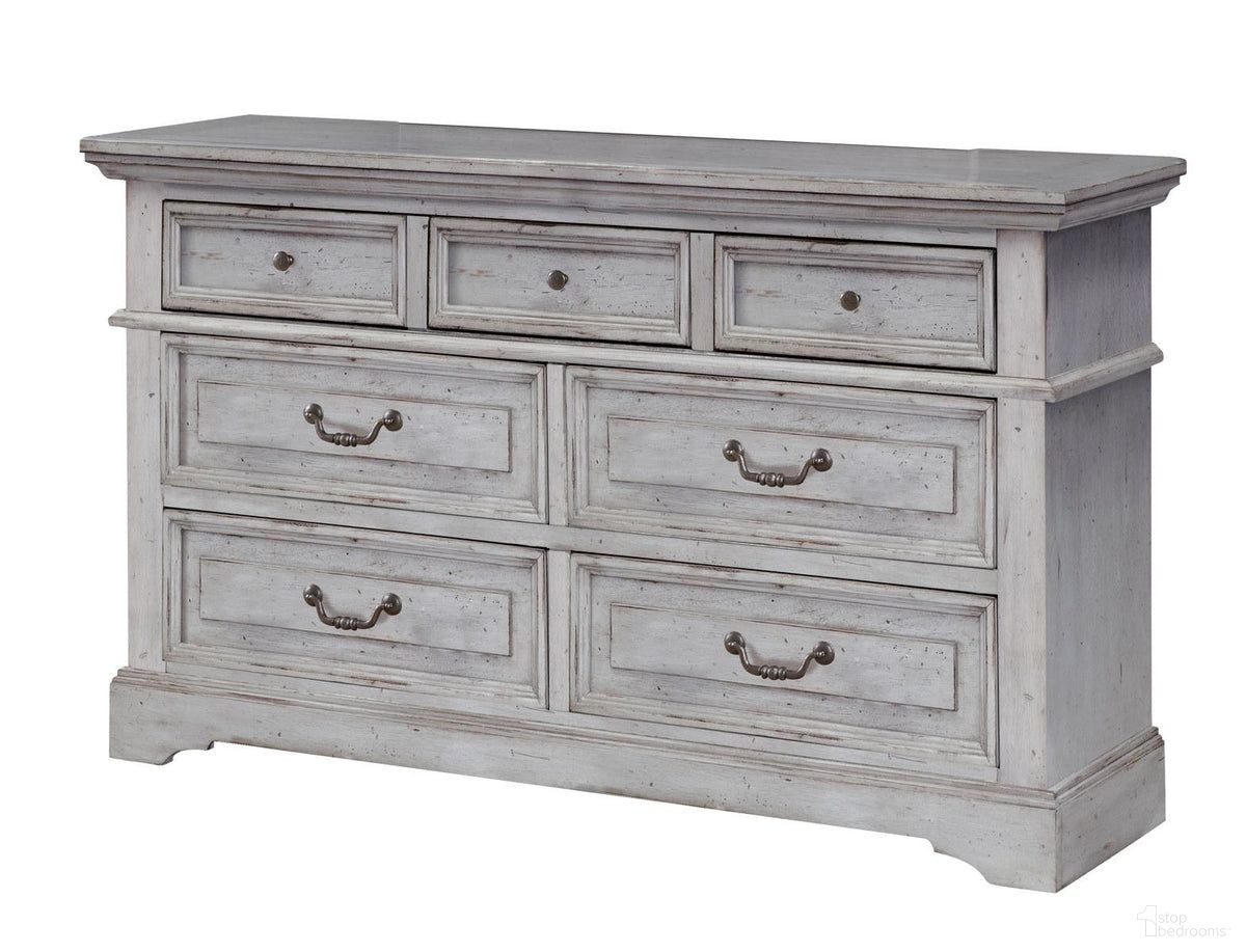 The appearance of Stonebrook Antique Gray Dresser designed by American Woodcrafters in the traditional interior design. This antique grey piece of furniture  was selected by 1StopBedrooms from Stonebrook Collection to add a touch of cosiness and style into your home. Sku: 7820-270. Material: Wood.