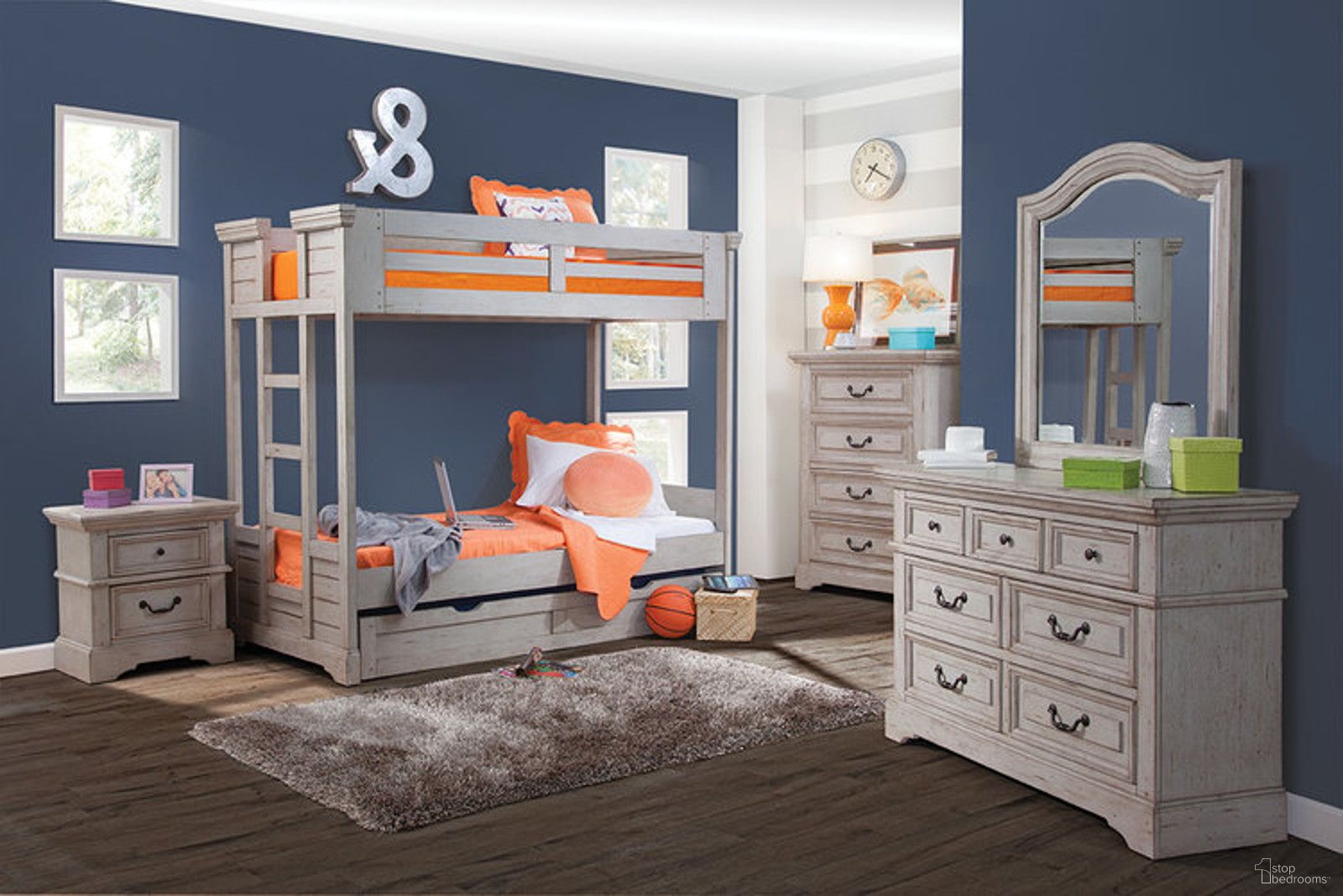 The appearance of Stonebrook Bunk Bedroom Set in Antique Gray designed by American Woodcrafters in the transitional interior design. This gray piece of furniture  was selected by 1StopBedrooms from Stonebrook Collection to add a touch of cosiness and style into your home. Sku: 7820-913;7820-977;000-330;000-330;7820-430. Material: Wood. Bed Size: Twin.