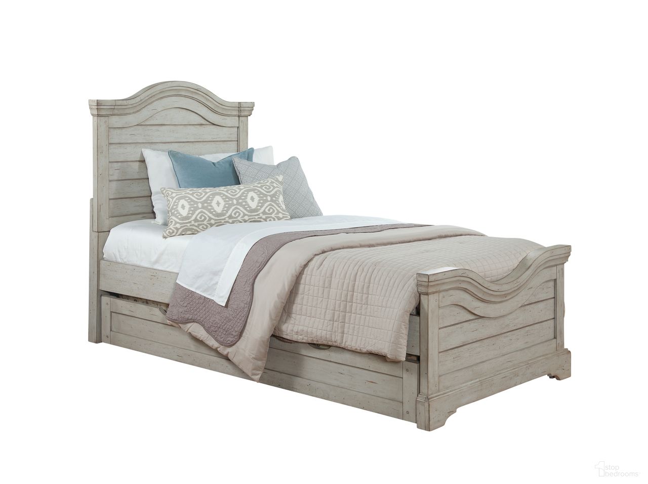 The appearance of Stonebrook Full Panel Bed with Trundle In Antique Gray designed by American Woodcrafters in the country / farmhouse interior design. This antique gray piece of furniture  was selected by 1StopBedrooms from Stonebrook Collection to add a touch of cosiness and style into your home. Sku: 7820-945;7820-946;7820-875;7820-906. Bed Type: Panel Bed. Bed Size: Full. Material: Rubberwood.