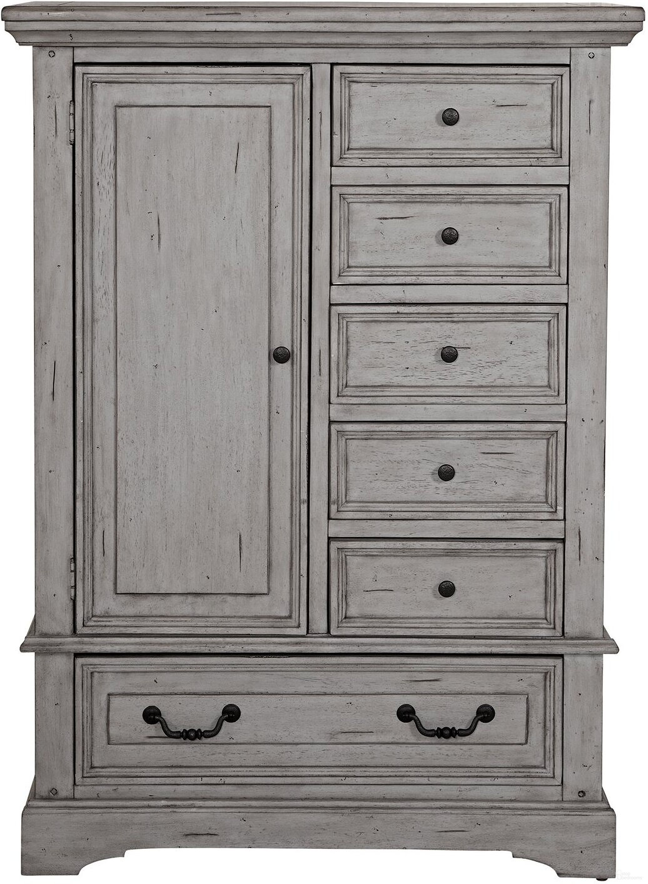 The appearance of Stonebrook Light Distressed Antique Gray Gentlemans Chest designed by American Woodcrafters in the transitional interior design. This gray piece of furniture was selected by 1StopBedrooms from Stonebrook Collection to add a touch of cosiness and style into your home. Sku: 7820-181. Material: Rubberwood.