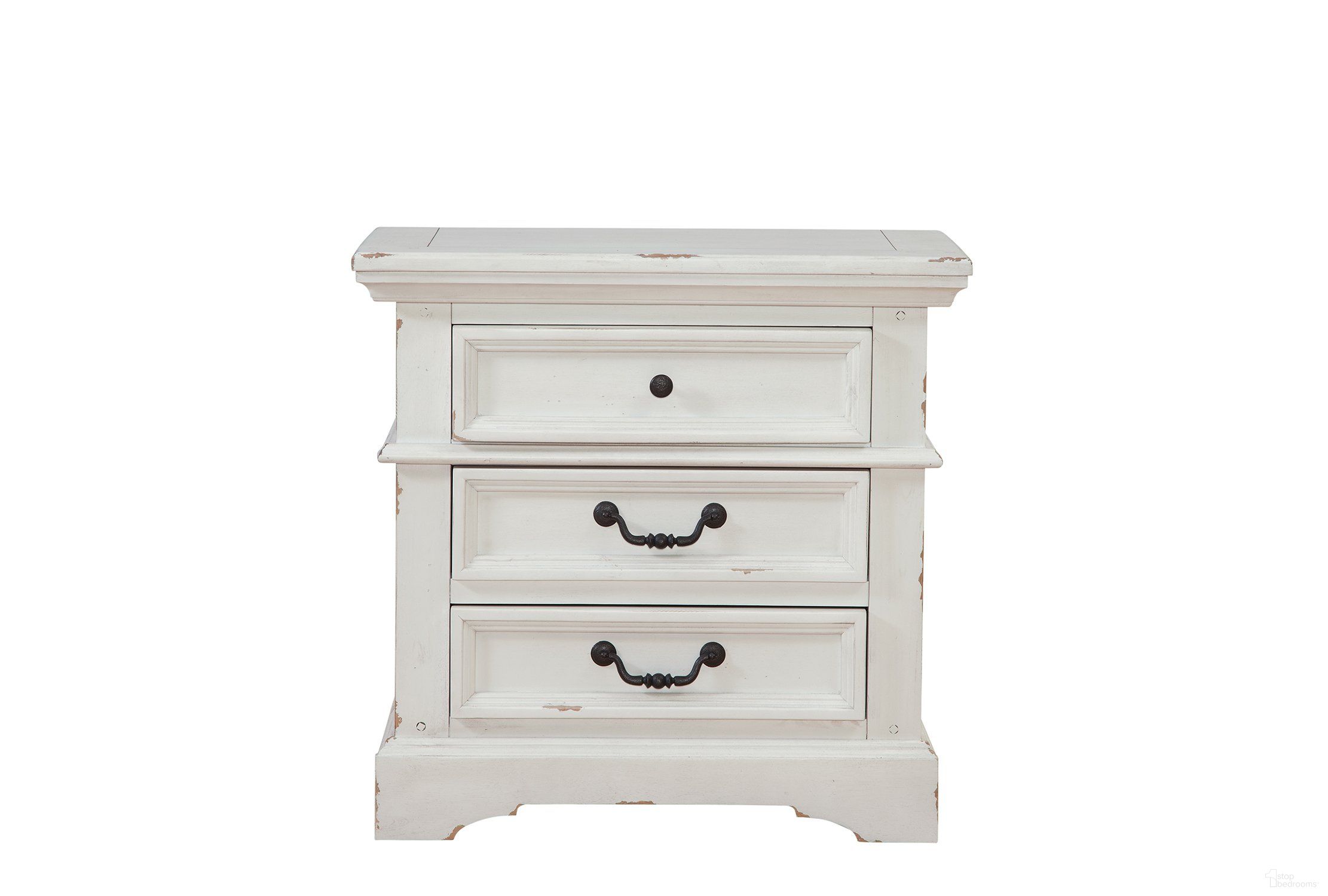 The appearance of Stonebrook Nightstand (Antique White) designed by American Woodcrafters in the transitional interior design. This antique white piece of furniture was selected by 1StopBedrooms from Stonebrook Collection to add a touch of cosiness and style into your home. Sku: 7810-430. Material: Wood.