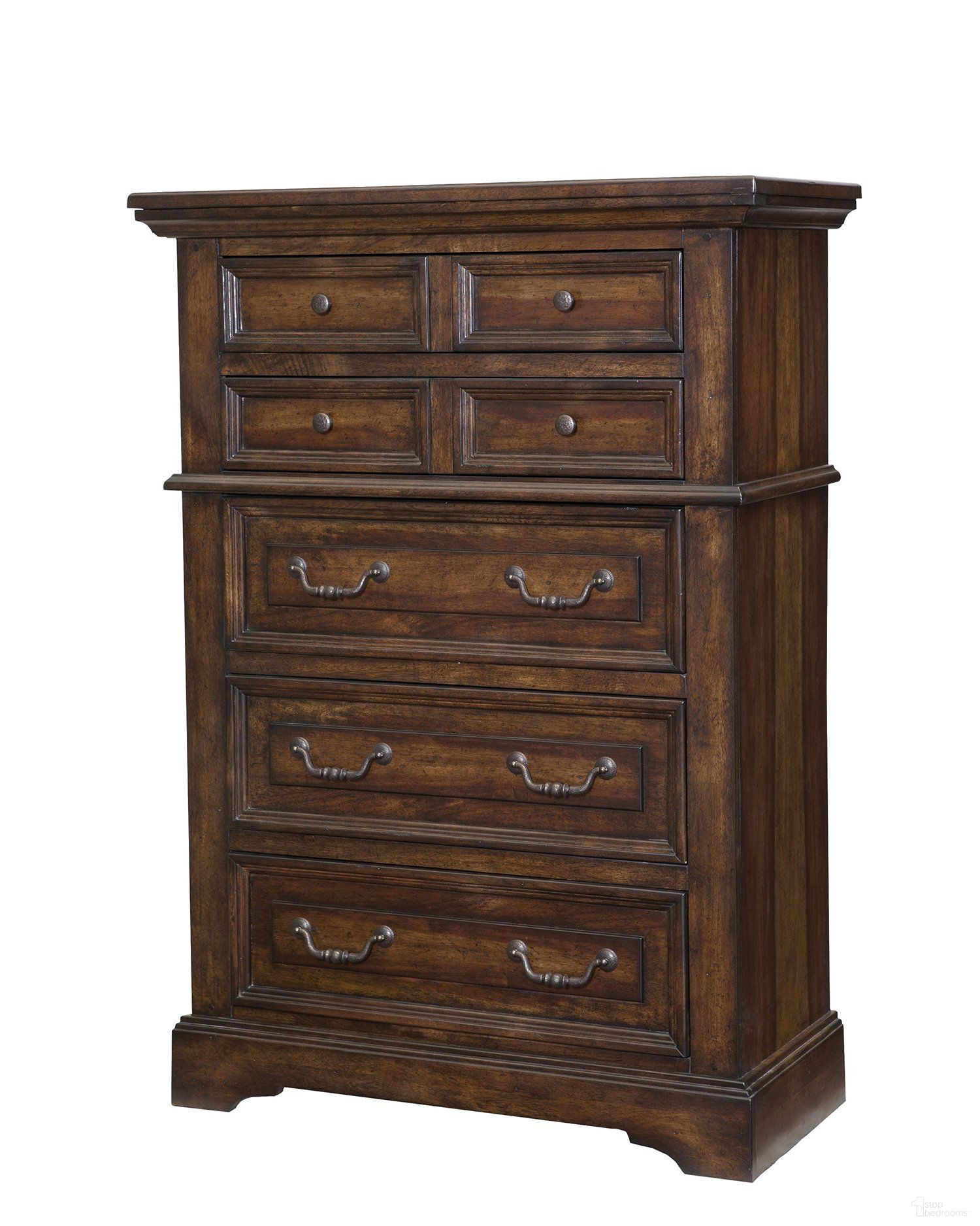 The appearance of Stonebrook Tobacco Drawer Chest designed by American Woodcrafters in the traditional interior design. This brown piece of furniture  was selected by 1StopBedrooms from Stonebrook Collection to add a touch of cosiness and style into your home. Sku: 7800-150. Material: Wood.