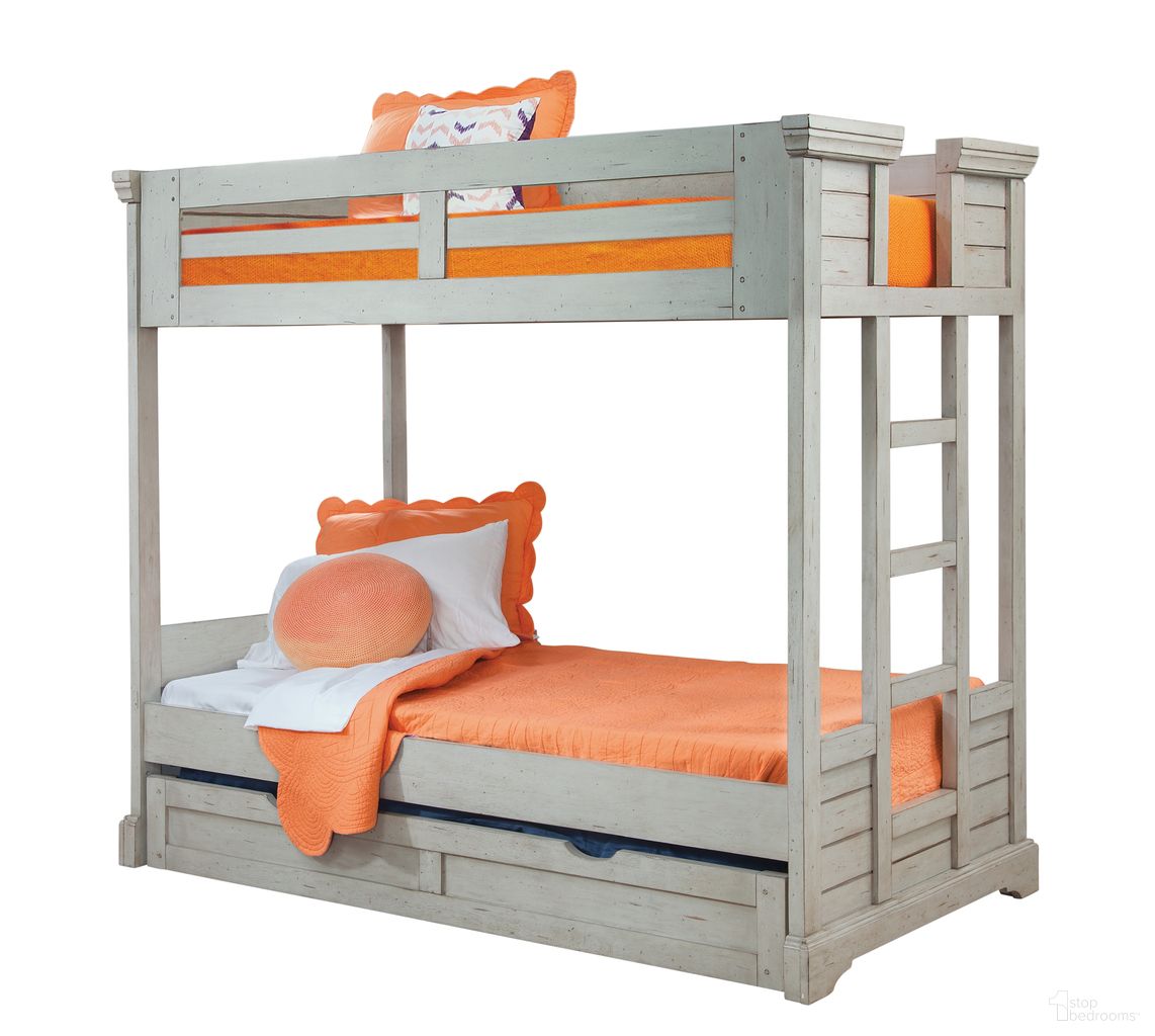 The appearance of Stonebrook Twin Over Full Bunk Bed with Trundle In Antique Gray designed by American Woodcrafters in the country / farmhouse interior design. This antique gray piece of furniture  was selected by 1StopBedrooms from Stonebrook Collection to add a touch of cosiness and style into your home. Sku: 7820-913;7820-977;7820-168;000-330;000-460;7820-906. Bed Size: Twin Over Full. Material: Rubberwood.