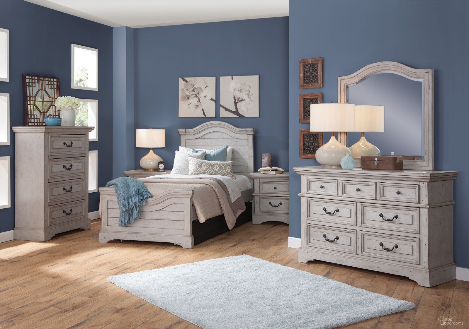 The appearance of Stonebrook Youth Panel Bedroom Set in Antique Gray designed by American Woodcrafters in the transitional interior design. This gray piece of furniture was selected by 1StopBedrooms from Stonebrook Collection to add a touch of cosiness and style into your home. Sku: 7820-970;7820-875;7820-972;7820-420. Bed Type: Panel Bed. Material: Wood. Bed Size: Twin.