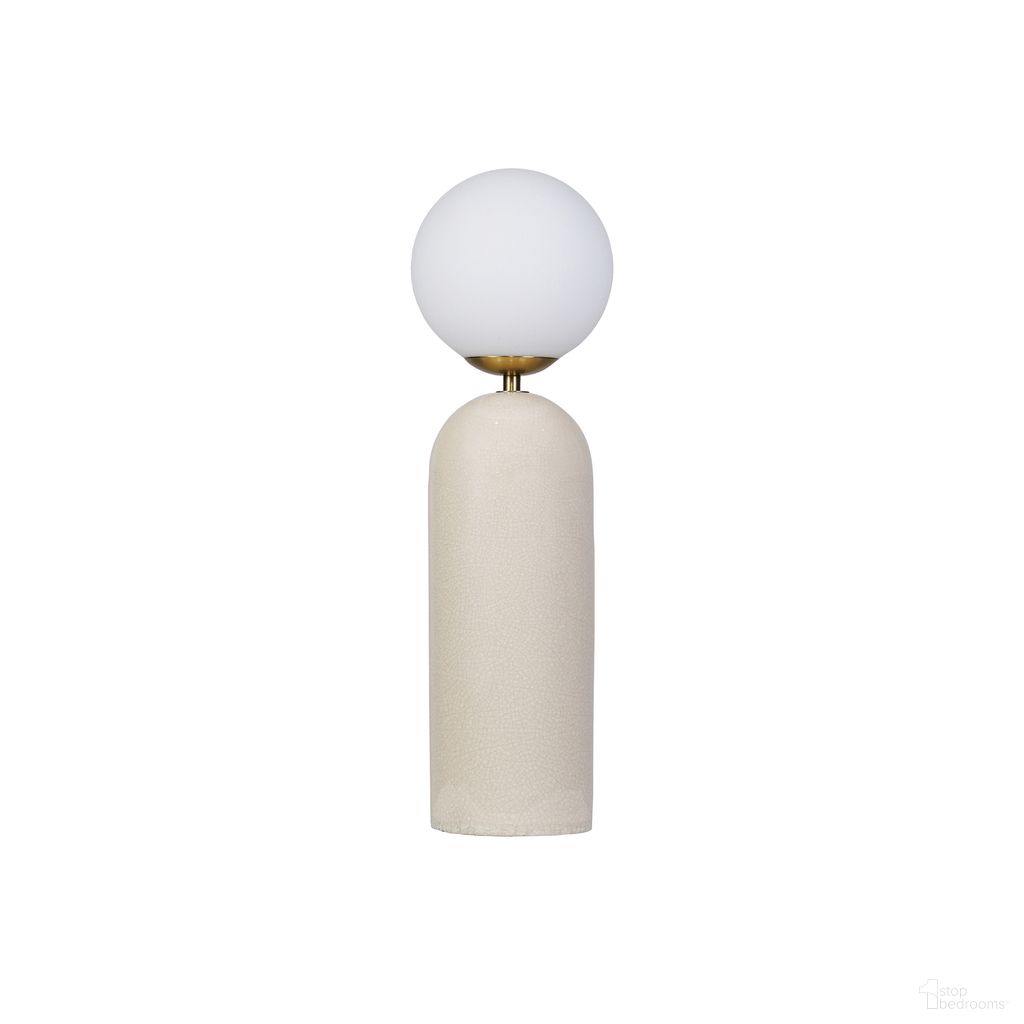 The appearance of Stoneware and Metal Table Lamp with Frosted Globe and Inline Switch in Crackle Glaze In Cream and Gold designed by Bloomingville in the modern / contemporary interior design. This cream/gold piece of furniture  was selected by 1StopBedrooms from  to add a touch of cosiness and style into your home. Sku: AH3911. Material: Stone.
