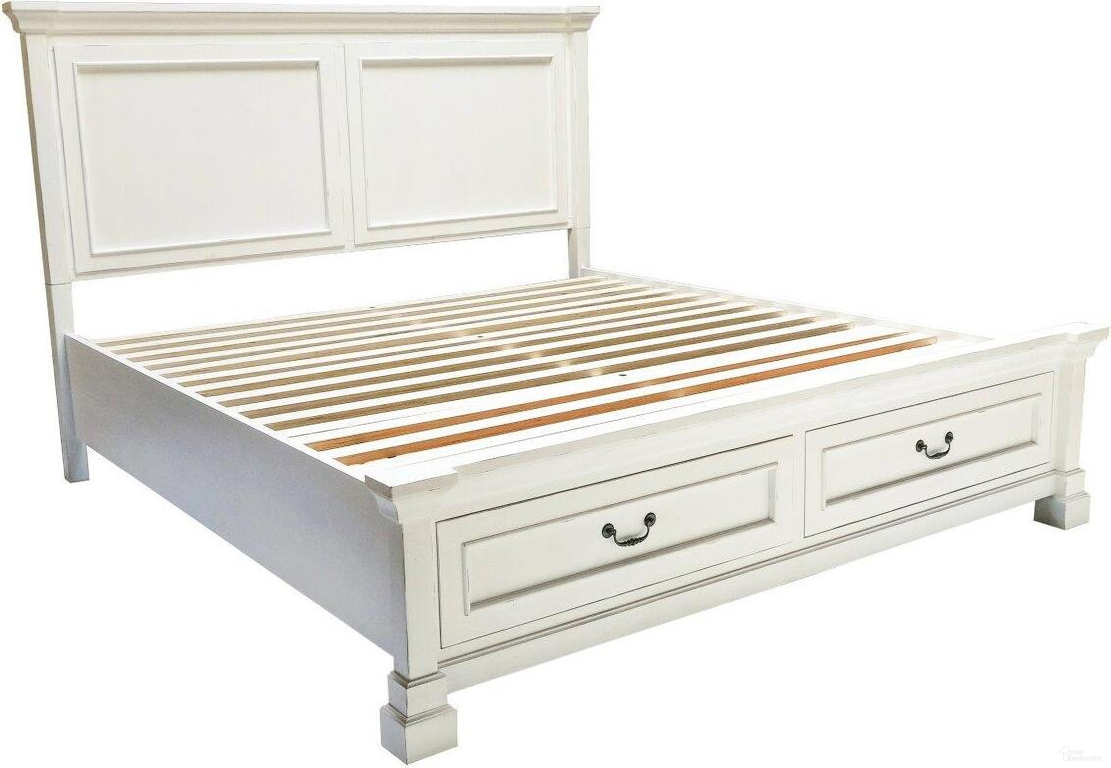 The appearance of Stoney Creek Queen Storage Bed In Weathered White designed by Emerald Home Furnishings in the country / farmhouse interior design. This weathered white piece of furniture  was selected by 1StopBedrooms from Stoney Creek Collection to add a touch of cosiness and style into your home. Sku: 683-054;683-060;683-067. Bed Type: Storage Bed. Material: Wood. Bed Size: Queen.