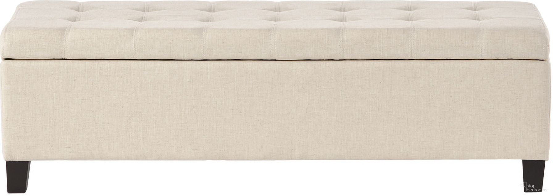 Storage Ottoman with Tufted Top and Pillow Soft Cushioning In Beige