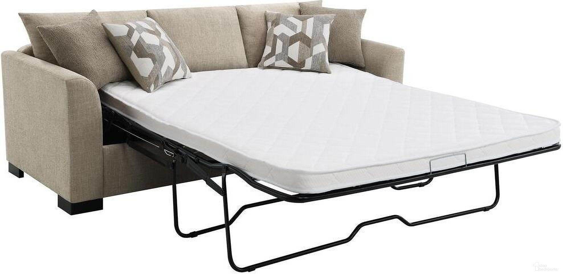 The appearance of Storey Upholstered Sleeper Sectional Chaise Sofa In Camel designed by Coaster in the transitional interior design. This camel piece of furniture  was selected by 1StopBedrooms from Storey Collection to add a touch of cosiness and style into your home. Sku: 504778. Material: Upholstered.