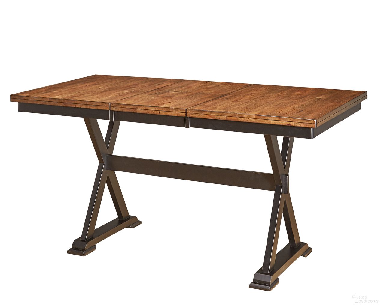 The appearance of Stormy Ridge Chickory And Black Butterfly Leaf Counter Height Dining Table designed by A-America in the transitional interior design. This black and brown piece of furniture was selected by 1StopBedrooms from Stormy Ridge Collection to add a touch of cosiness and style into your home. Sku: STOBL670B;STOBL630T. Table Base Style: Trestle. Table Top Shape: Rectangular. Material: Rubberwood. Size: 72" x 36".