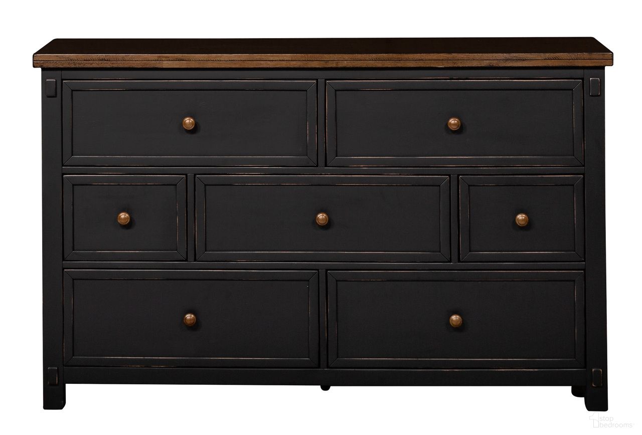 The appearance of Stormy Ridge Chickory And Black Dresser designed by A-America in the transitional interior design. This brown and gray piece of furniture was selected by 1StopBedrooms from Stormy Ridge Collection to add a touch of cosiness and style into your home. Sku: STOBL5500. Material: Rubberwood.
