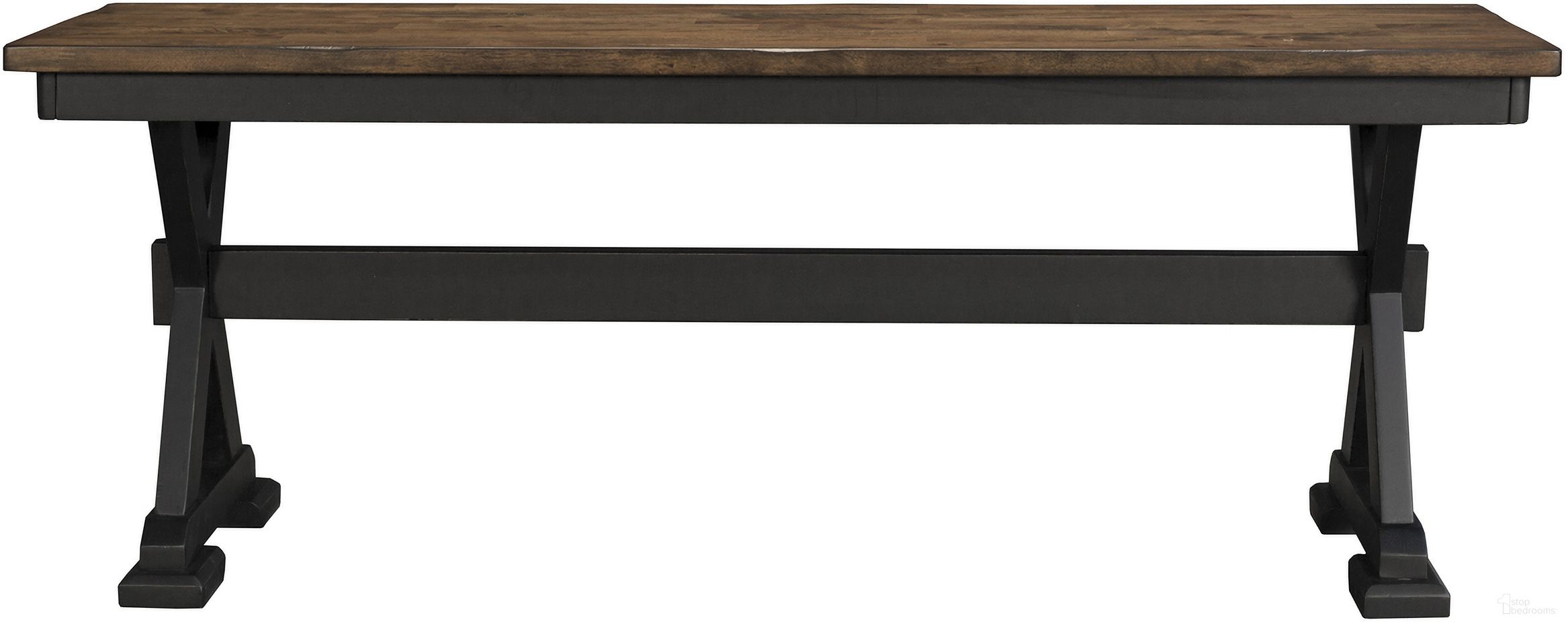 The appearance of Stormy Ridge Chickory and Slate Black Bench designed by A-America in the transitional interior design. This black and brown piece of furniture was selected by 1StopBedrooms from Stormy Ridge Collection to add a touch of cosiness and style into your home. Sku: STOBL295K. Material: Rubberwood.