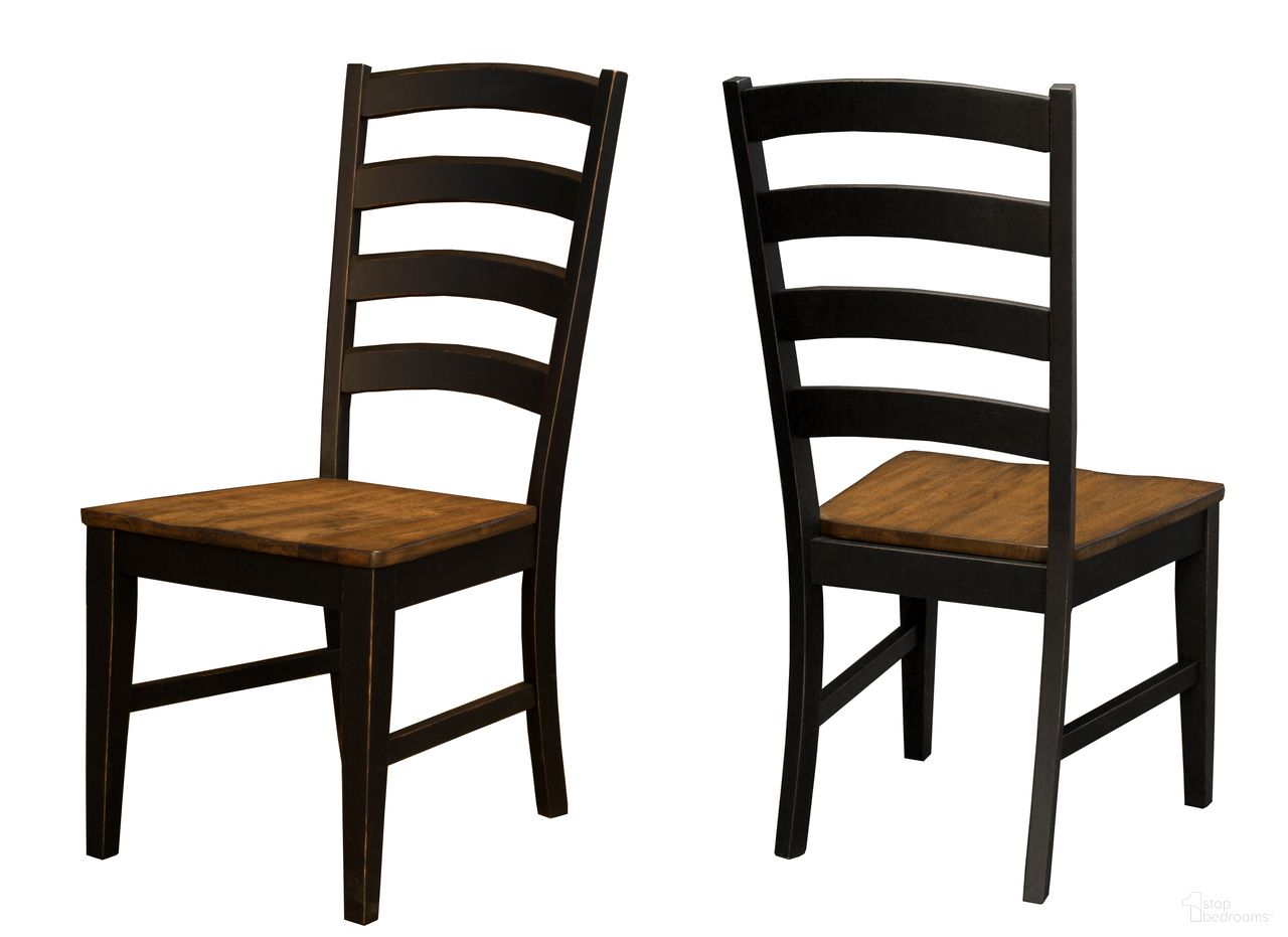 The appearance of Stormy Ridge Ladderback Chair with Wood Seat Set of 2 In Chickory Black designed by A-America in the transitional interior design. This black piece of furniture was selected by 1StopBedrooms from Stormy Ridge Collection to add a touch of cosiness and style into your home. Sku: STOBL2552. Material: Rubberwood. Chair Type: Side Chair.