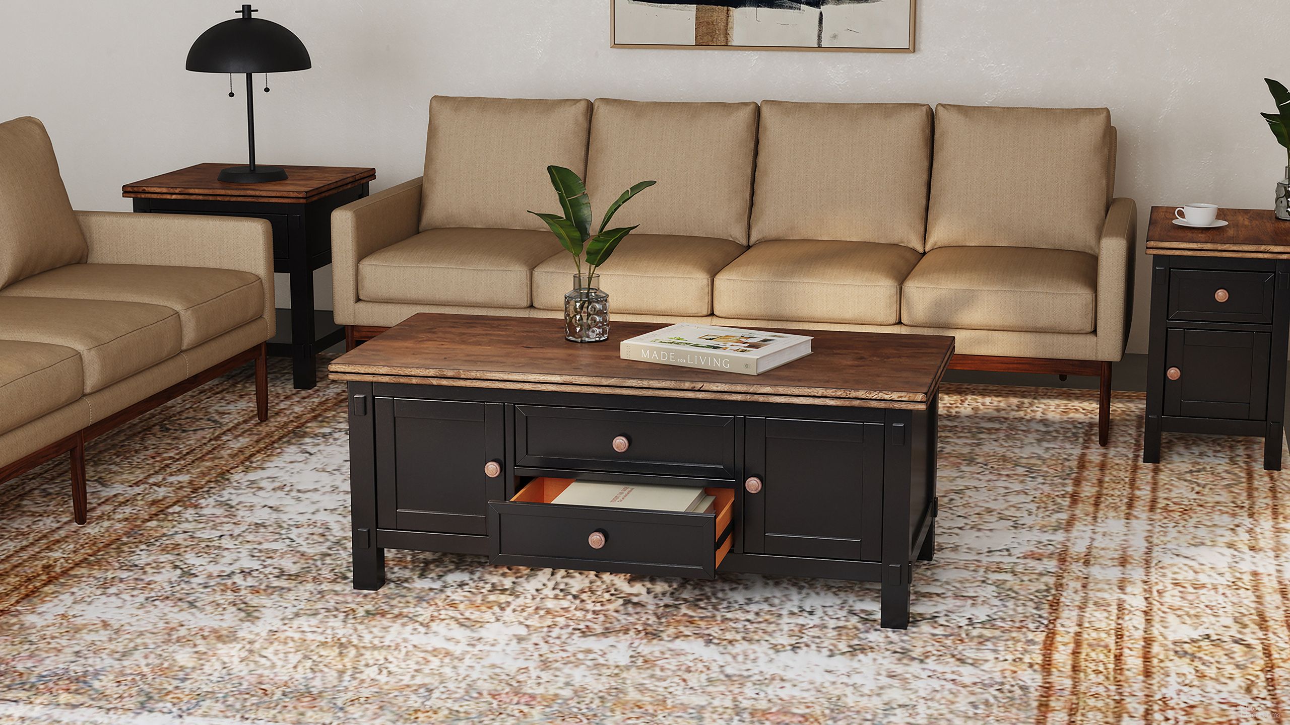 The appearance of Stormy Ridge Occasional Table Set In Chicory and Black designed by A-America in the transitional interior design. This chicory and black piece of furniture was selected by 1StopBedrooms from Stormy Ridge Collection to add a touch of cosiness and style into your home. Sku: STOBL7130;STOBL7010. Material: Solid Rubberwood.