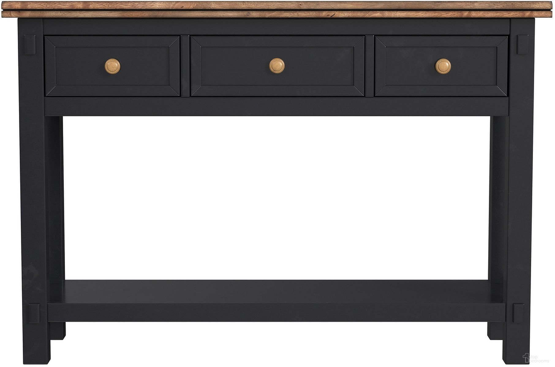 The appearance of Stormy Ridge Sofa Table In Chicory and Black designed by A-America in the transitional interior design. This chicory and black piece of furniture was selected by 1StopBedrooms from Stormy Ridge Collection to add a touch of cosiness and style into your home. Sku: STOBL7210. Material: Solid Rubberwood.