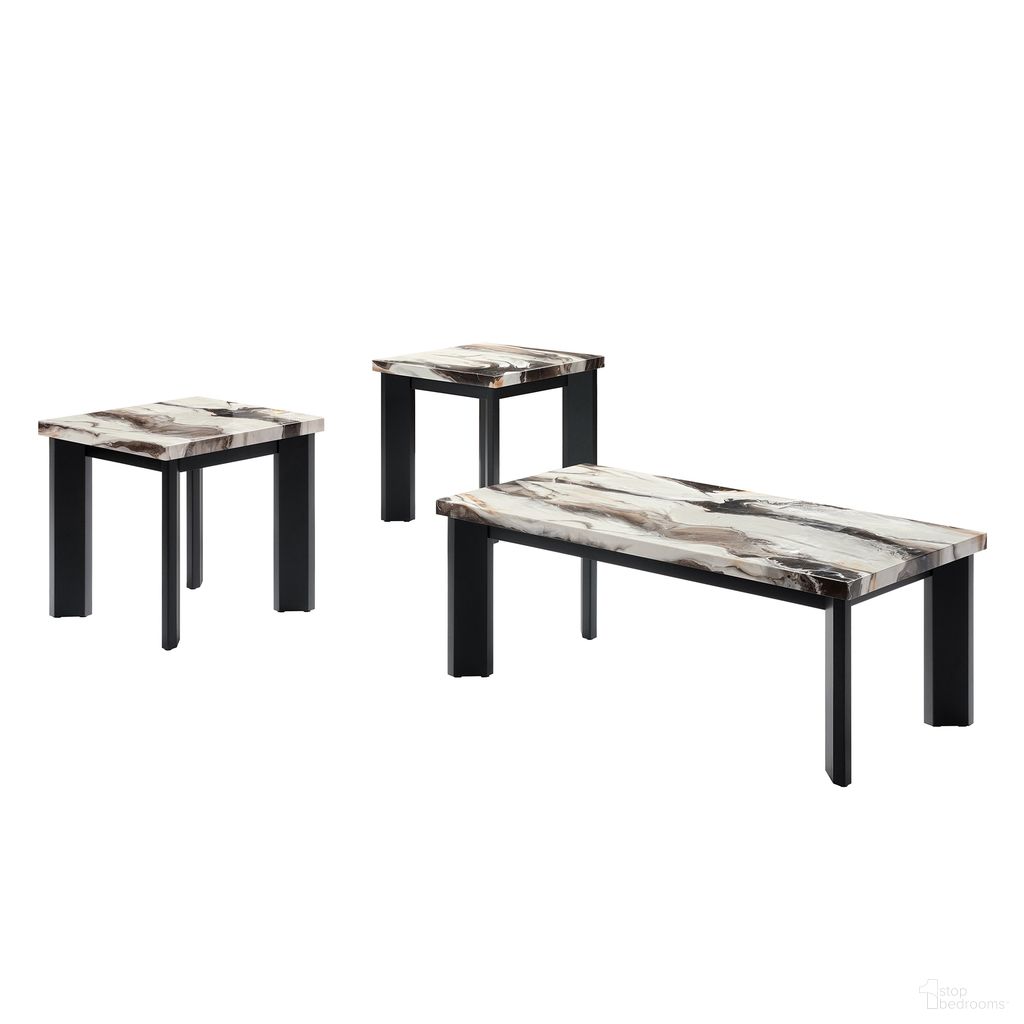 Strata Faux Marble 3 Piece Occasional Table Set In Black and Brown