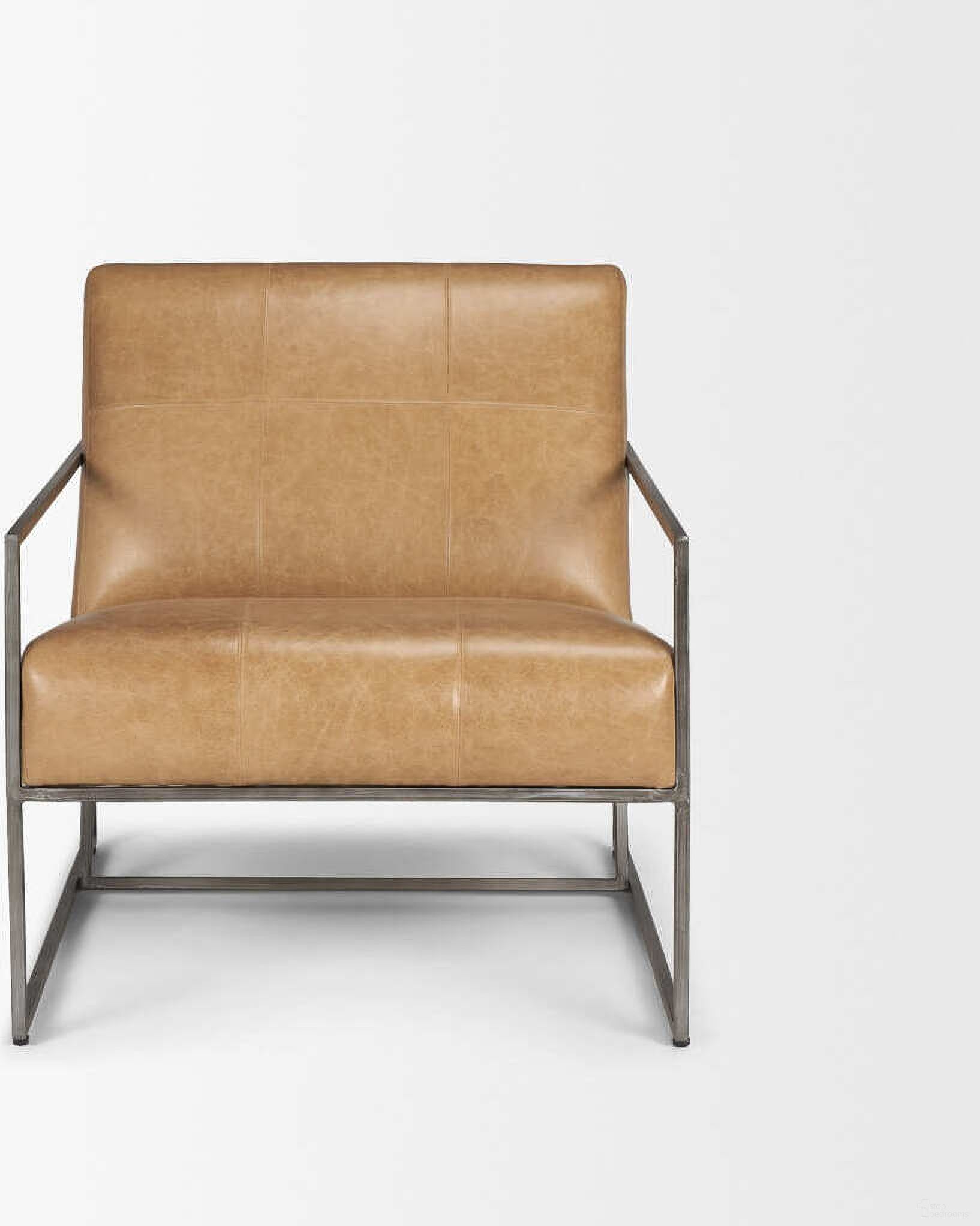 The appearance of Stratton Gunmetal with Genuine Leather Upholstered Accent Chair In Brown designed by Mercana in the industrial interior design. This brown piece of furniture  was selected by 1StopBedrooms from Stratton Collection to add a touch of cosiness and style into your home. Sku: 70869. Material: Leather.