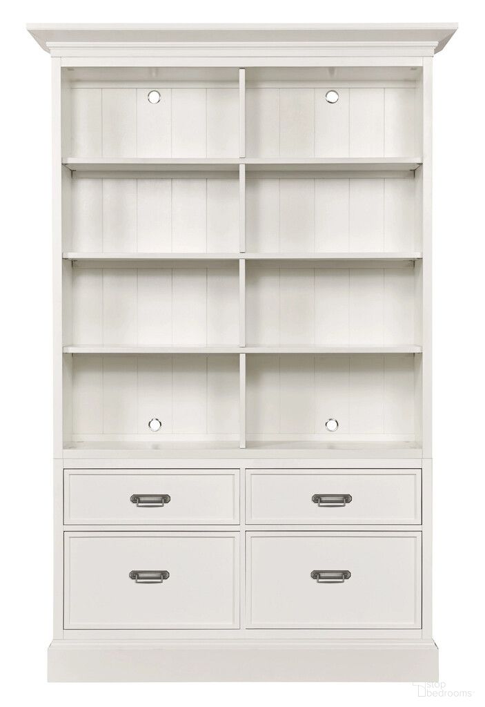 The appearance of Structures Double Storage Bookcase In White designed by Hammary in the modern / contemporary interior design. This white piece of furniture  was selected by 1StopBedrooms from Structures Collection to add a touch of cosiness and style into your home. Sku: 267-512;267-542;267-562;267-582. Material: Birch Veneer.